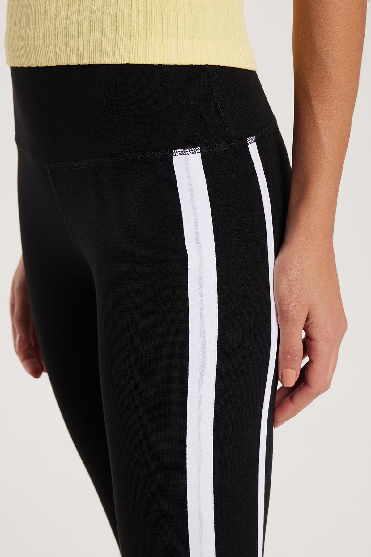 TUDORS Kadın Slim Fit Dar Kesim Çizgili Dar Paça Siyah Tayt görsel 3