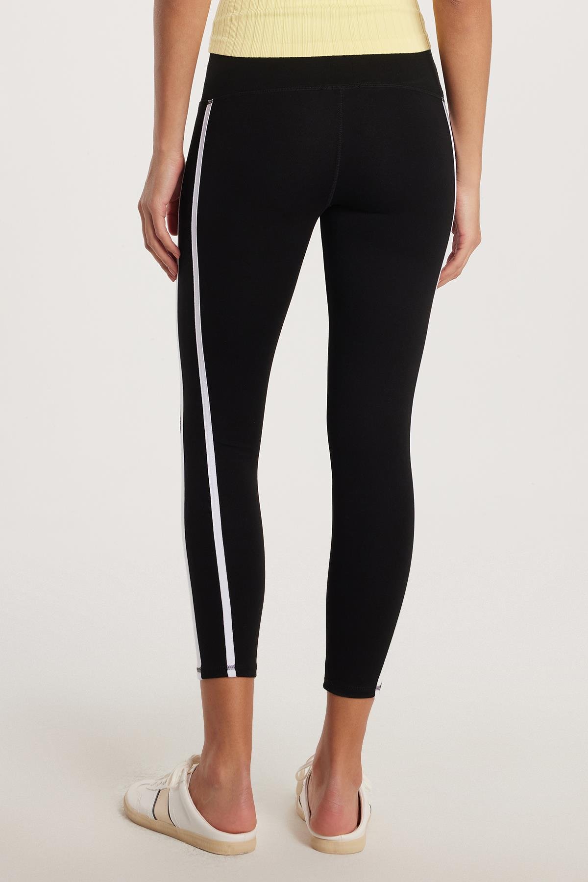 TUDORS Kadın Slim Fit Dar Kesim Çizgili Dar Paça Siyah Tayt görsel 5