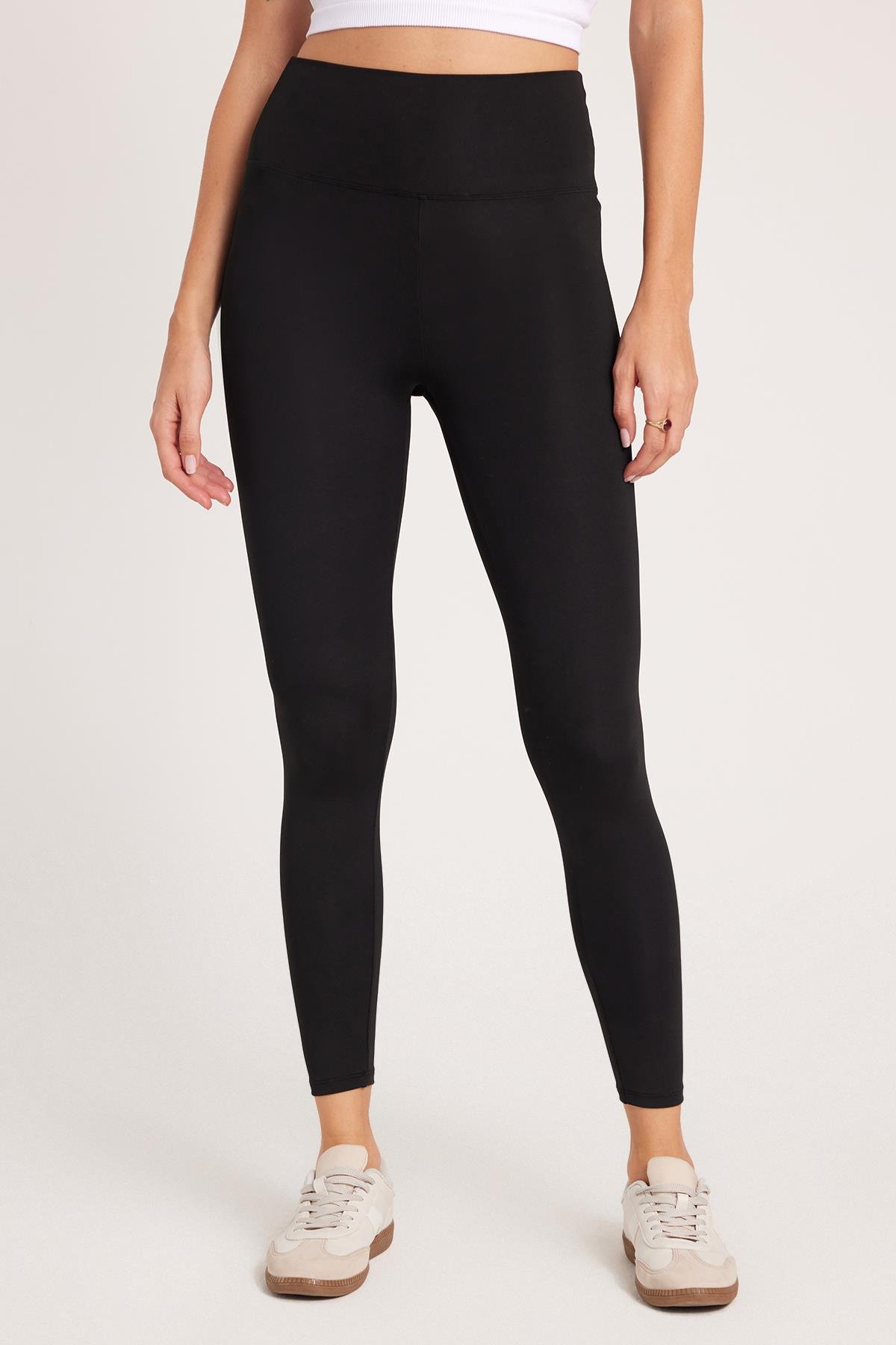 TUDORS Kadın Slim Fit Dar Kesim Scuba Kumaş Beli Lastikli Siyah Tayt