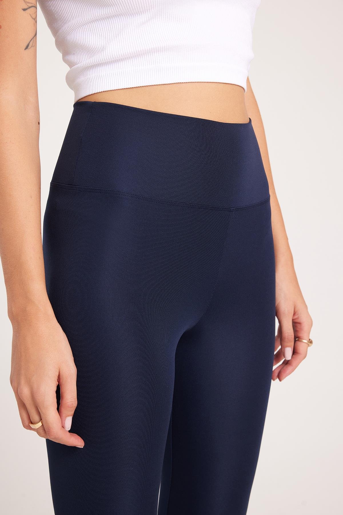 TUDORS Kadın Slim Fit Dar Kesim Scuba Kumaş Beli Lastikli Lacivert Tayt görsel 3