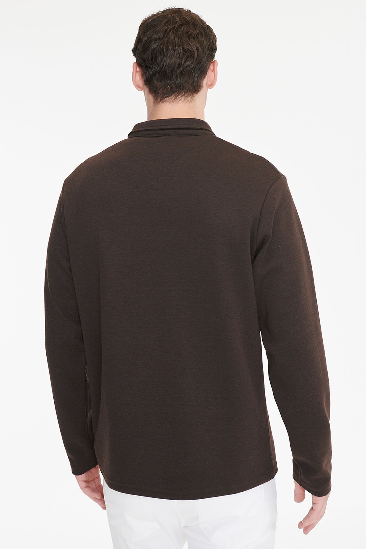 AC&Co / Altınyıldız Classics Erkek Kahverengi Pamuklu Standart Fit Normal Kesim Polo Yaka Sweatshirt görsel 5