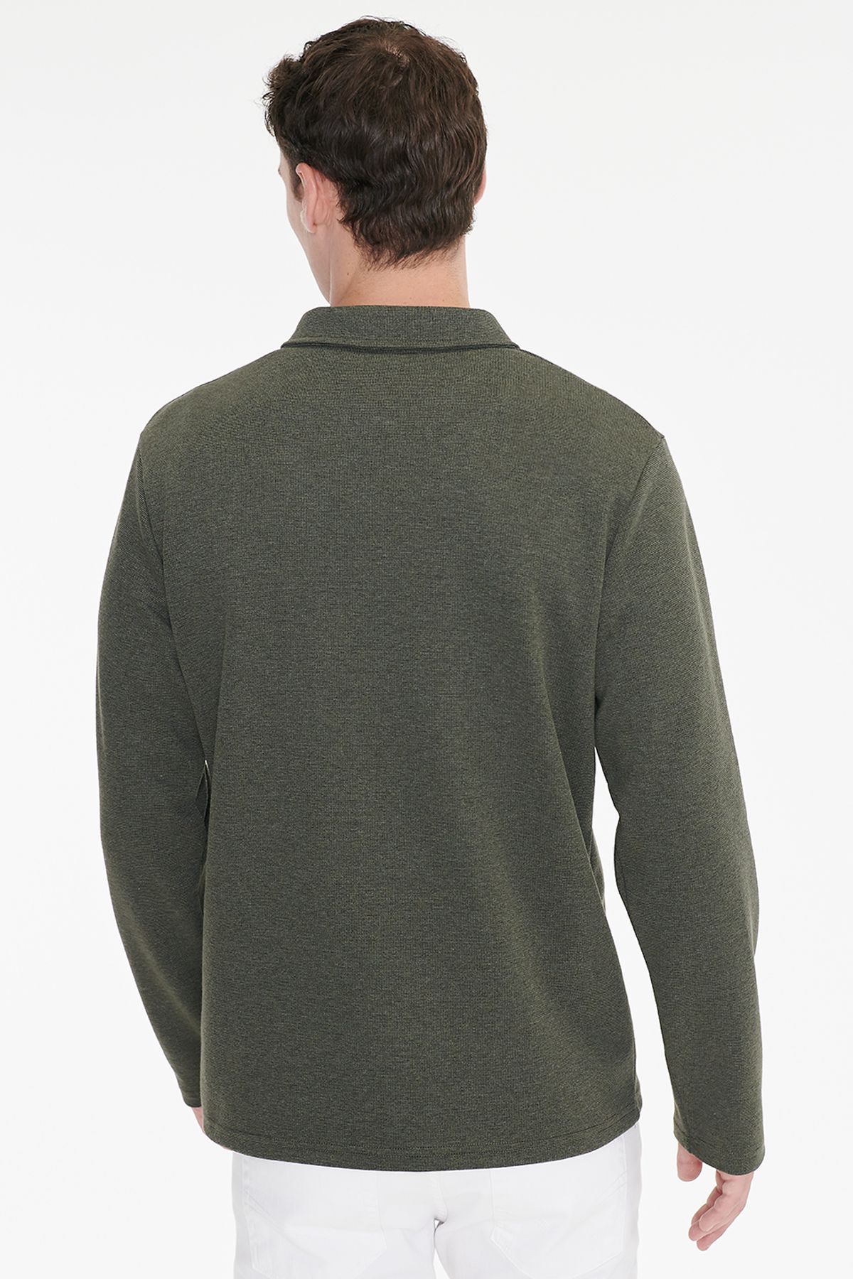 AC&Co / Altınyıldız Classics Erkek Haki Pamuklu Standart Fit Normal Kesim Polo Yaka Sweatshirt görsel 5
