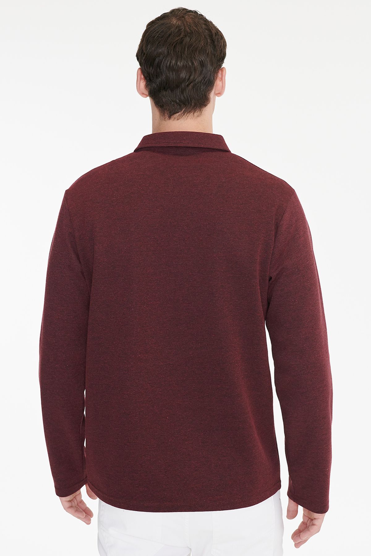 AC&Co / Altınyıldız Classics Erkek Bordo Pamuklu Standart Fit Normal Kesim Polo Yaka Sweatshirt görsel 5