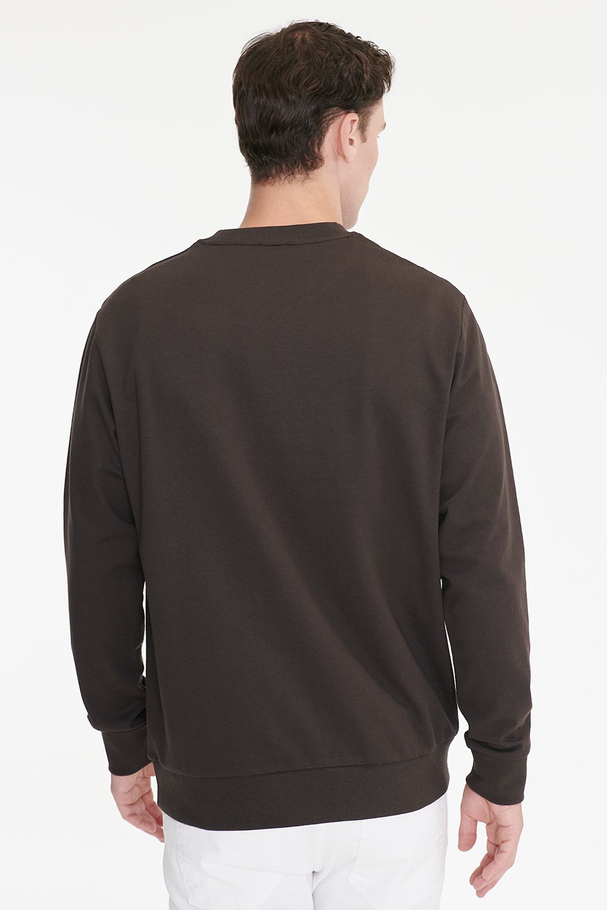 AC&Co / Altınyıldız Classics Erkek Kahverengi Pamuklu Standart Fit Normal Kesim 2 İplik Bisiklet Yaka Sweatshirt görsel 5