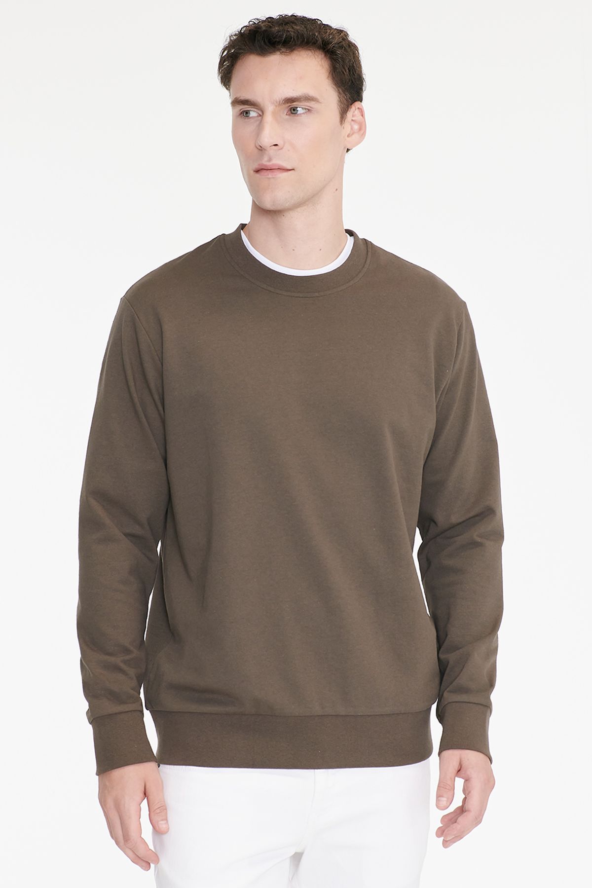 AC&Co / Altınyıldız Classics Erkek Haki Pamuklu Standart Fit Normal Kesim 2 İplik Bisiklet Yaka Sweatshirt