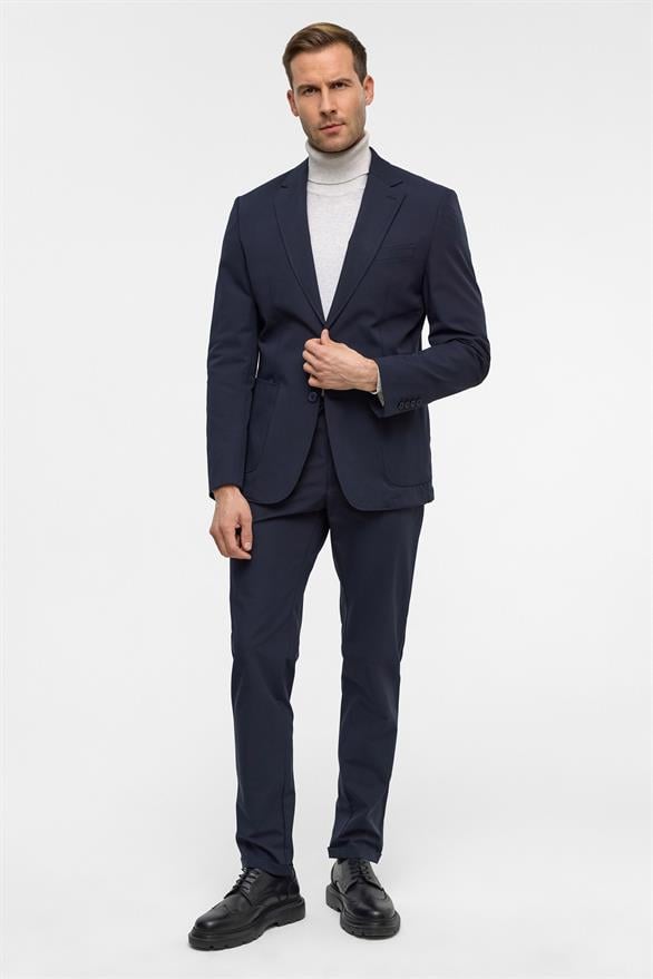 Süvari Lacivert Slim Desenli Mono Yaka 6 Drop Takım Elbise görsel 2