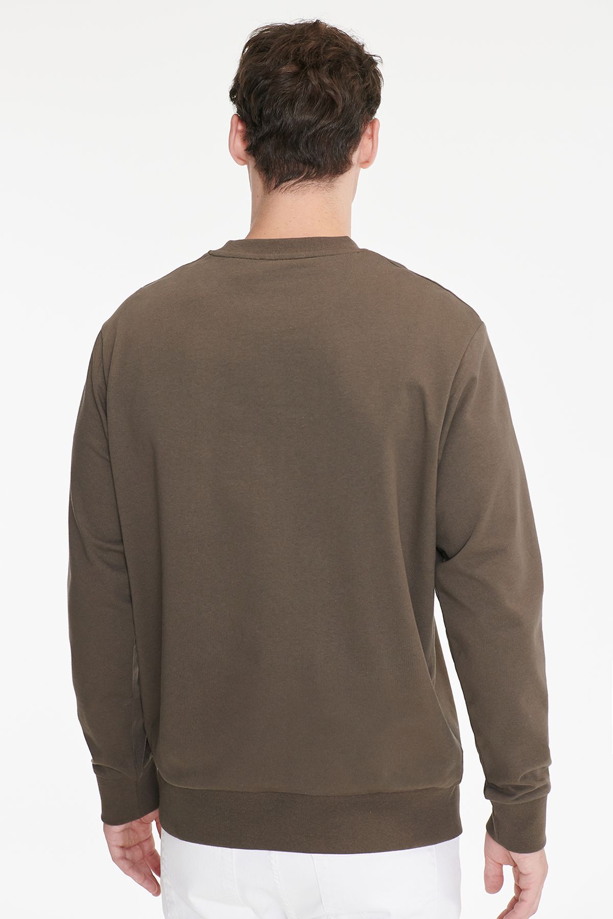 AC&Co / Altınyıldız Classics Erkek Haki Pamuklu Standart Fit Normal Kesim 2 İplik Bisiklet Yaka Sweatshirt görsel 5