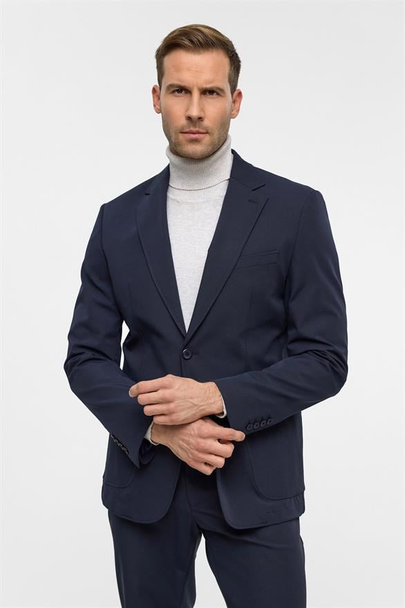 Süvari Lacivert Slim Desenli Mono Yaka 6 Drop Takım Elbise görsel 4