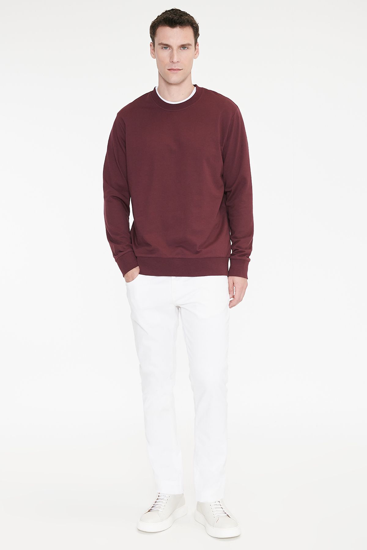 AC&Co / Altınyıldız Classics Erkek Bordo Pamuklu Standart Fit Normal Kesim 2 İplik Bisiklet Yaka Sweatshirt görsel 2