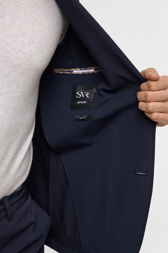 Süvari Lacivert Slim Desenli Mono Yaka 6 Drop Takım Elbise görsel 7