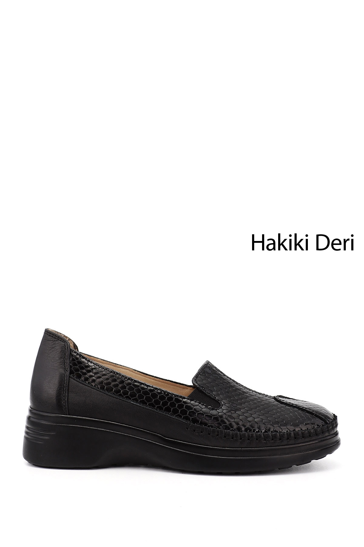 GÖNDERİ(R) Kadın AÇIK SİYAH Dolgu Taban Hakiki Deri Comfort Ayakkabı