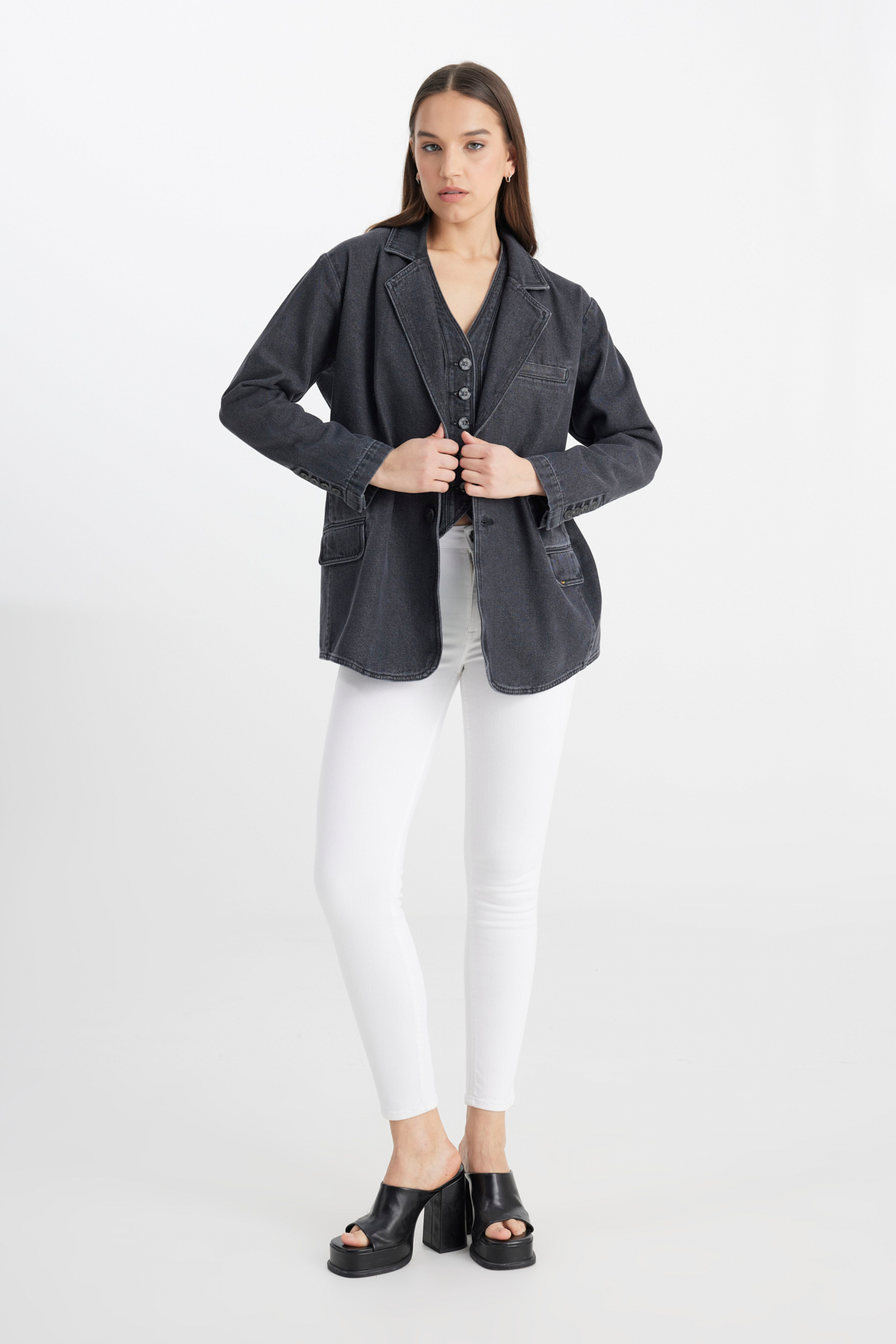 Lee Oversize Bol Kesim %100 Pamuk Antrasit Jean Jean Ceket görsel 3