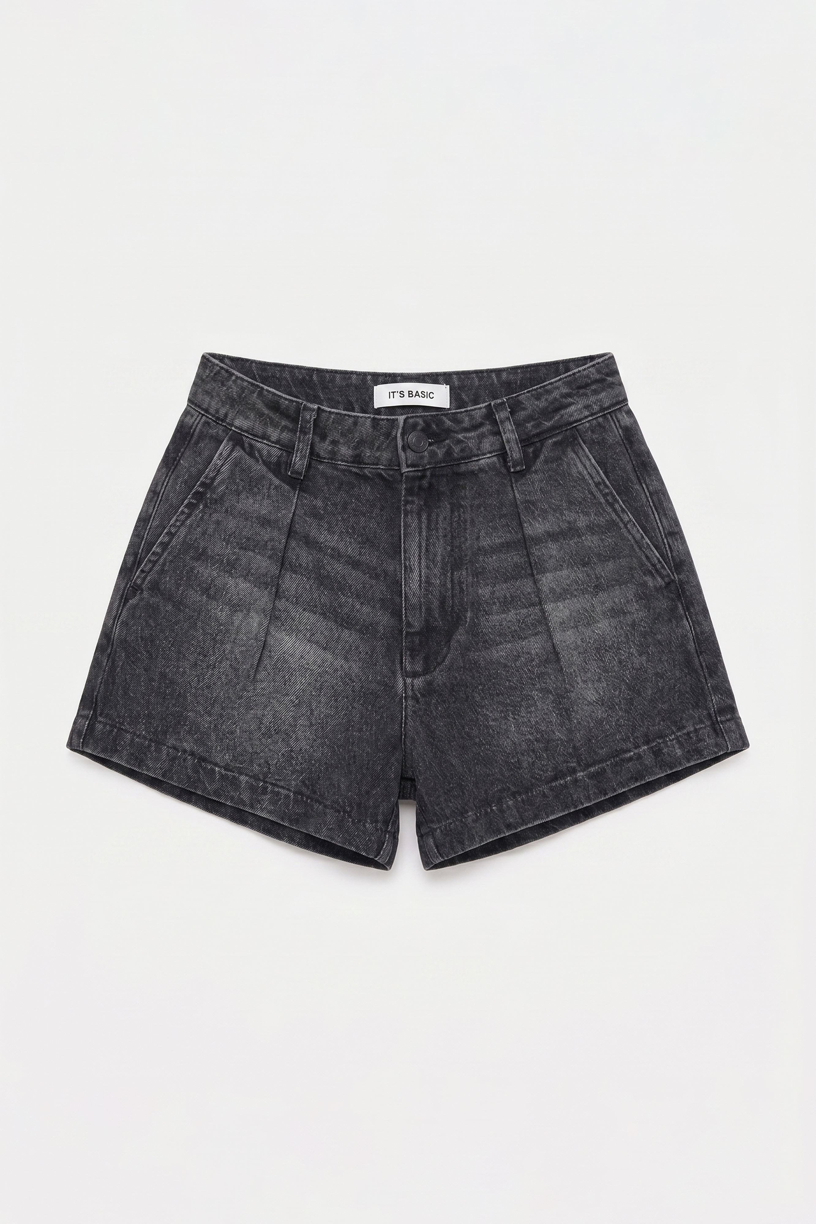 It's Basic Kadın Koyu Füme 2s6-1 Mini Pileli Denim Şort