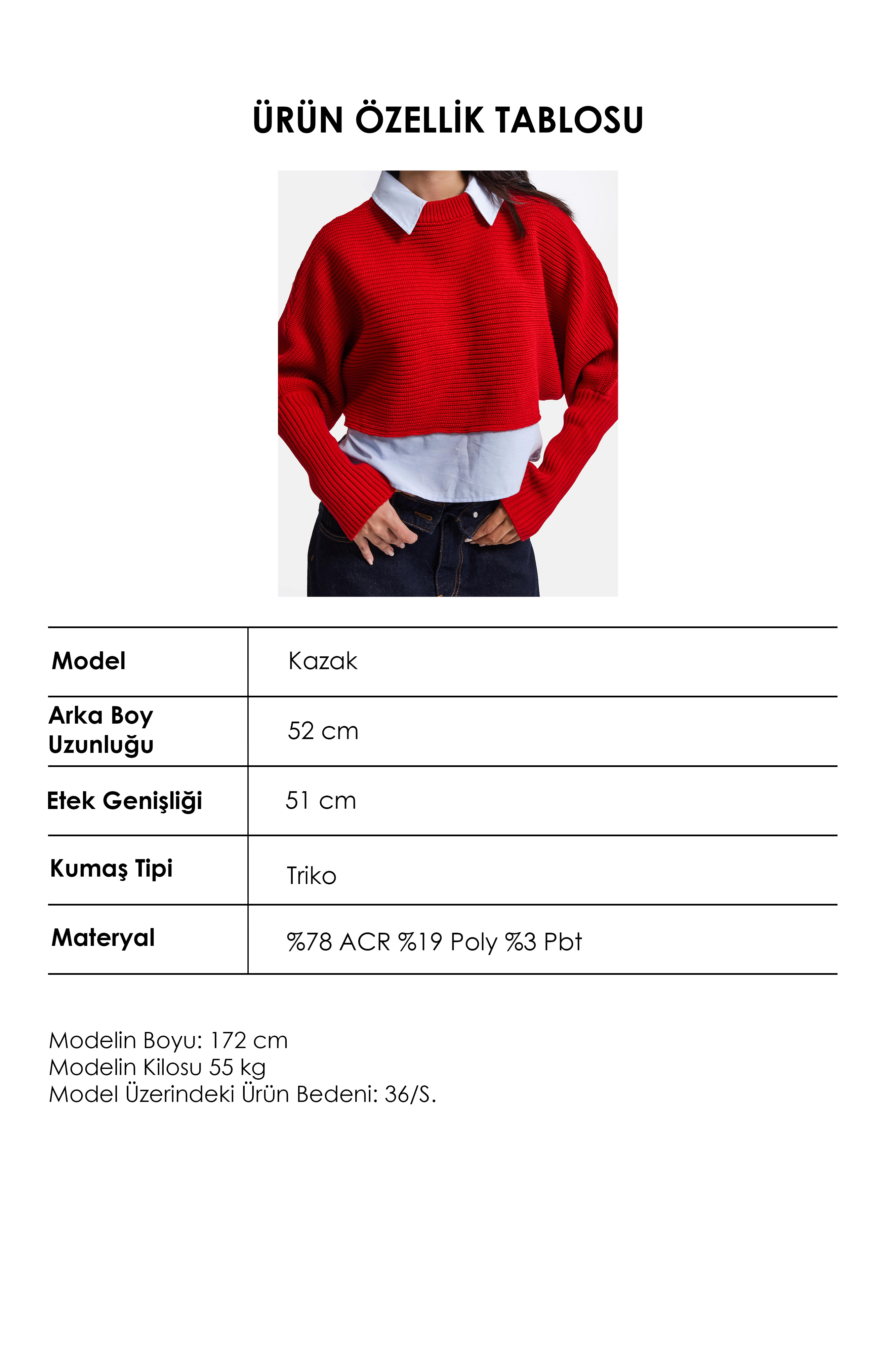 It's Basic Kadın Kırmızı w6-19 Oversize Tek Parça Gömlek Yaka Detaylı Tasarım Triko Kazak görsel 6