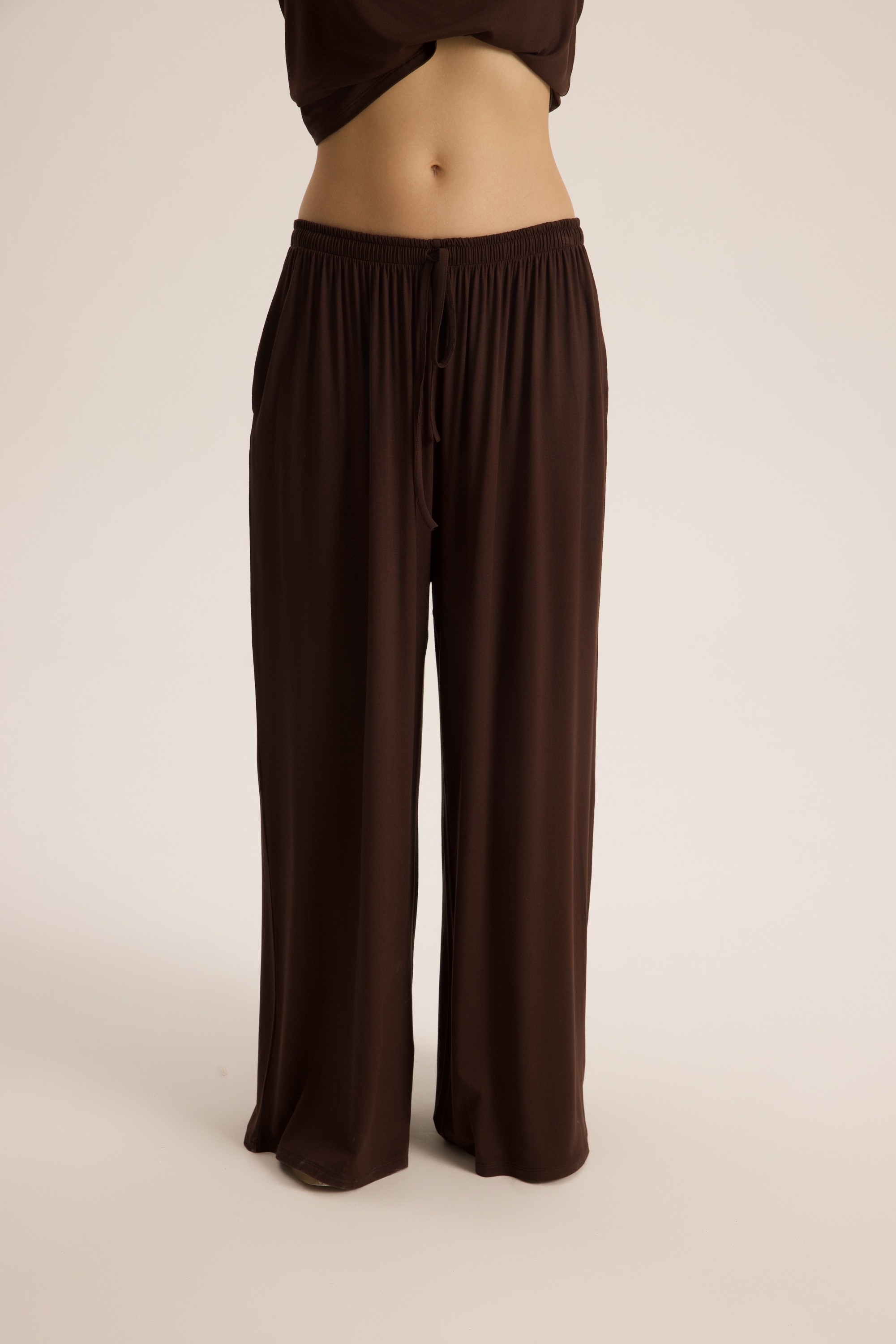 Mai Collection Merlin Bağlamalı Kahve Crop Pantolon Takım görsel 3