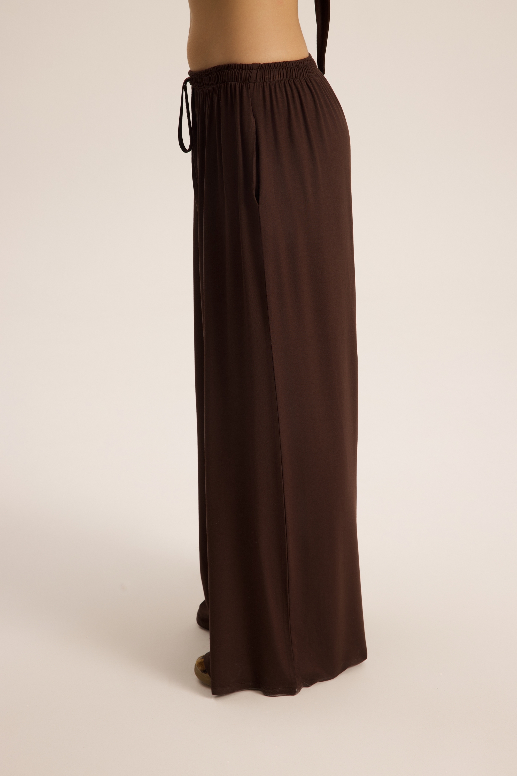 Mai Collection Merlin Bağlamalı Kahve Crop Pantolon Takım görsel 4