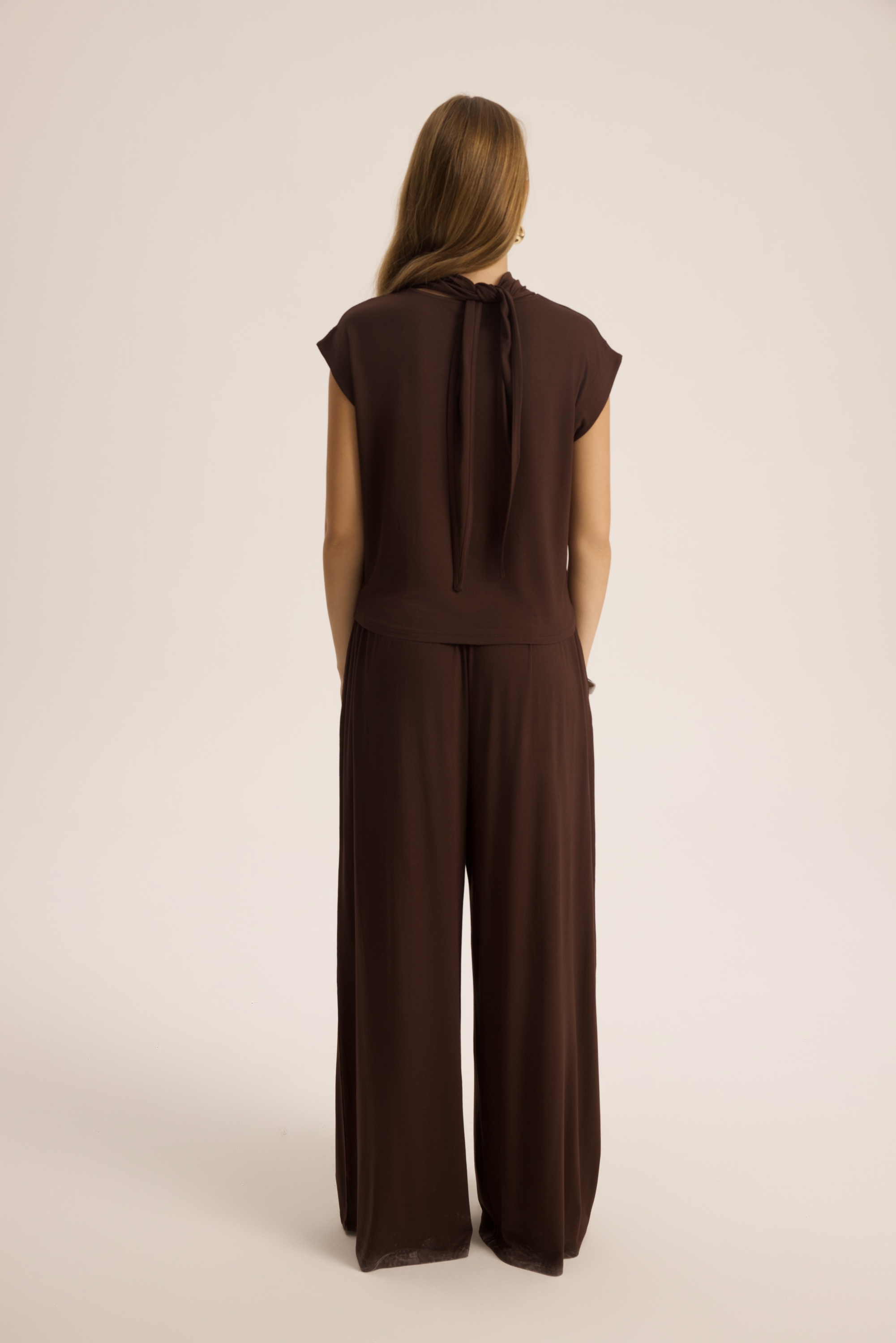 Mai Collection Merlin Bağlamalı Kahve Crop Pantolon Takım görsel 5