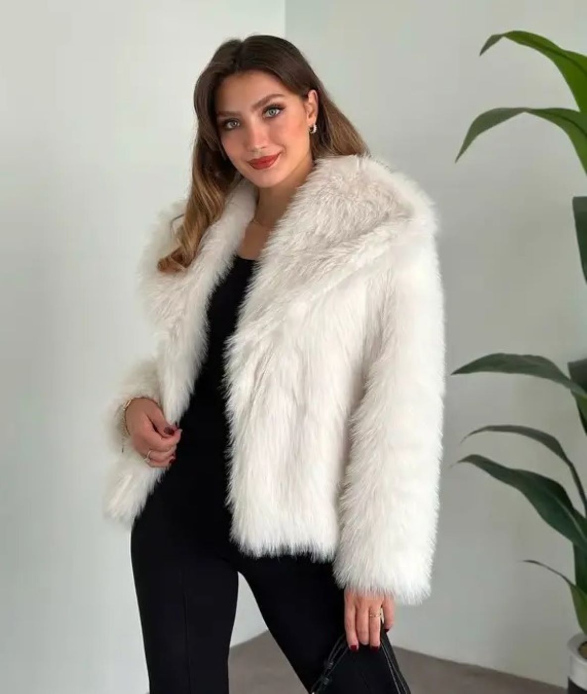ginger love Zr Model Beyaz Premium Suni Kürk Ceket Beyaz