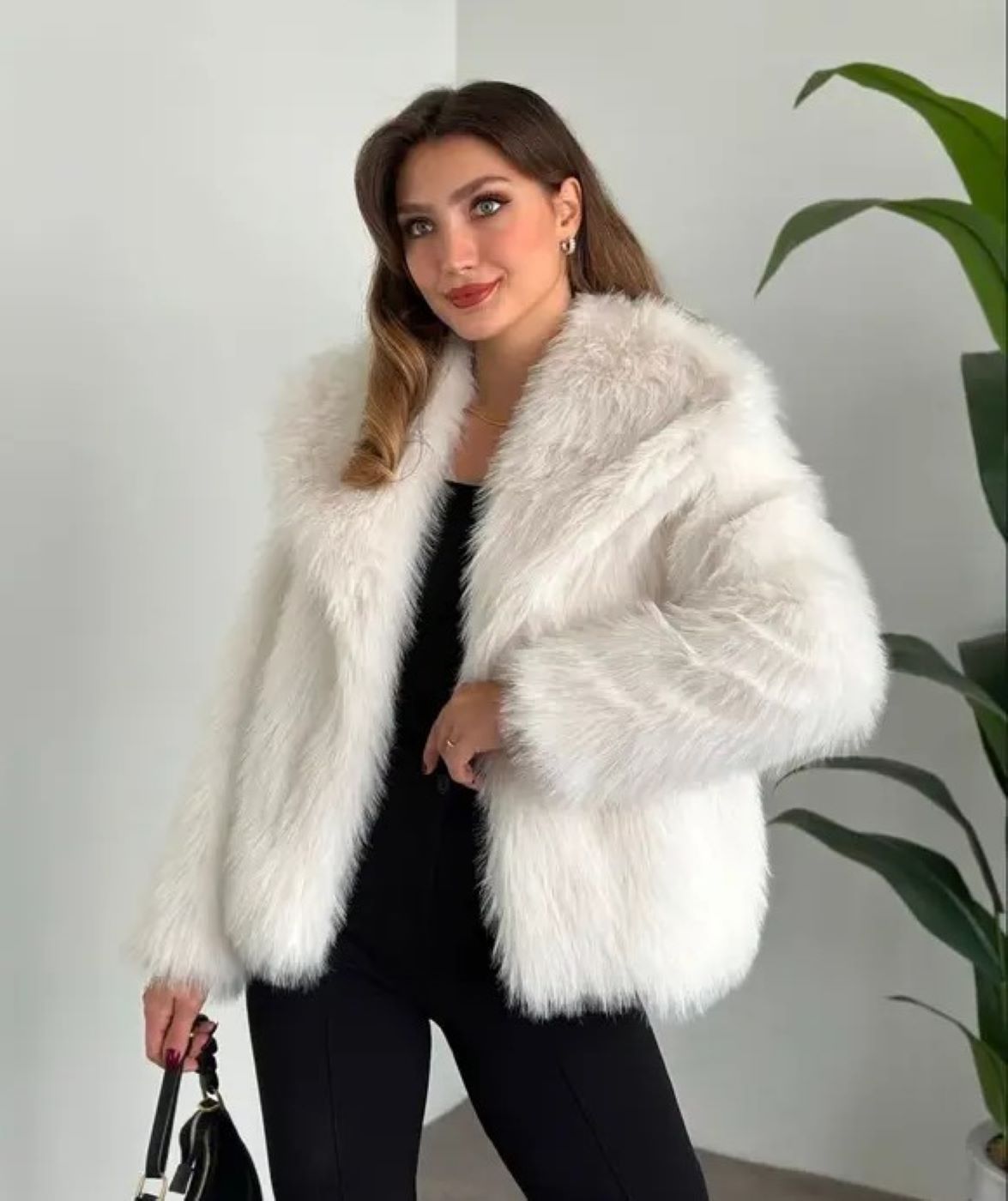 ginger love Zr Model Beyaz Premium Suni Kürk Ceket Beyaz görsel 2