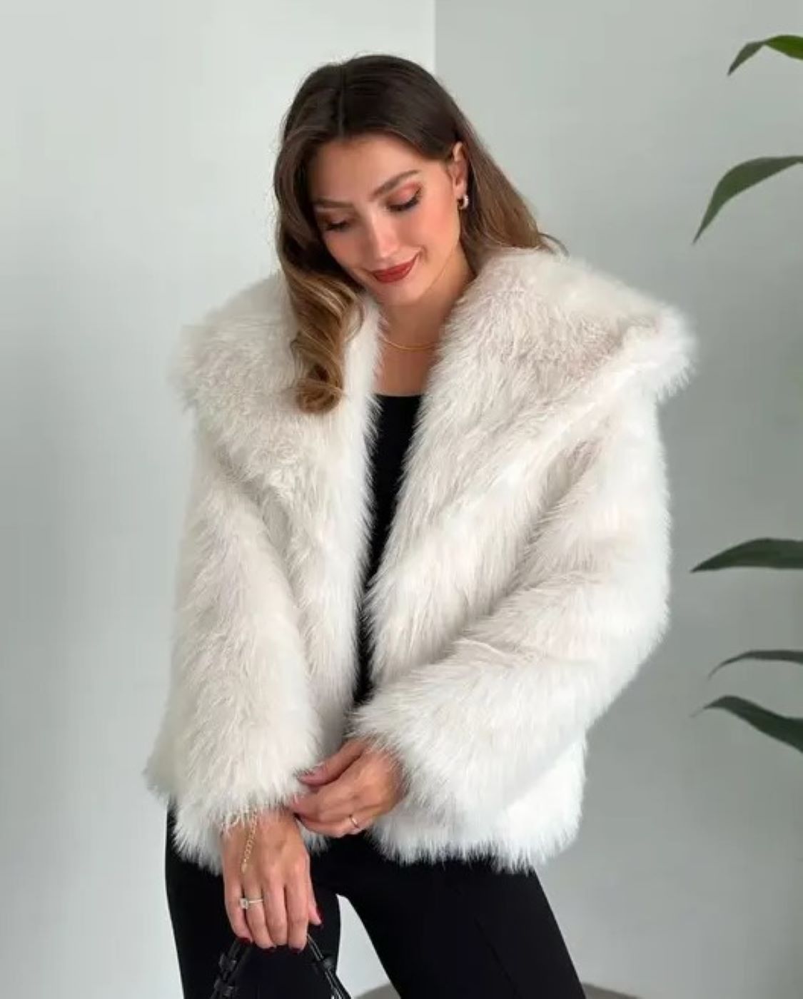 ginger love Zr Model Beyaz Premium Suni Kürk Ceket Beyaz görsel 3