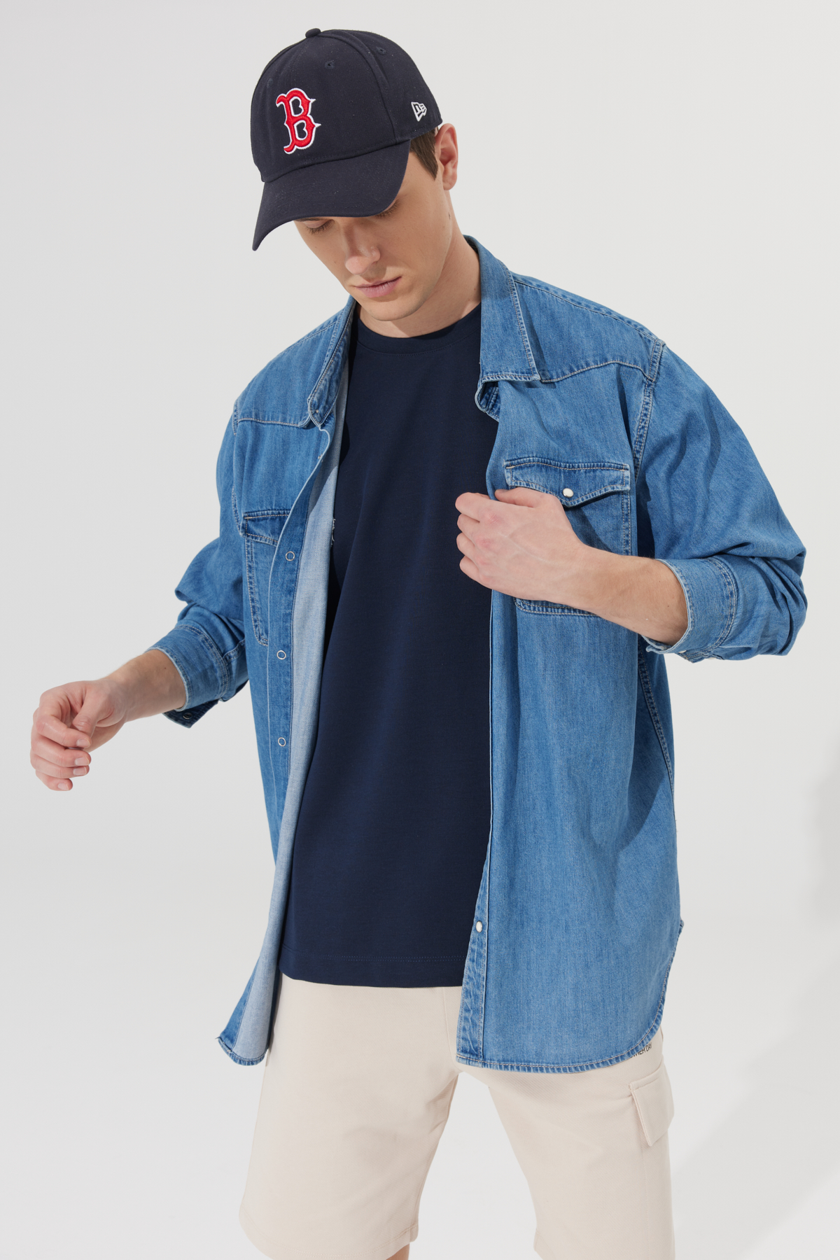 AC&Co / Altınyıldız Classics Erkek Lacivert Oversize Bol Kesim Bisiklet Yaka Kısa Kollu Sweatshirt görsel 5