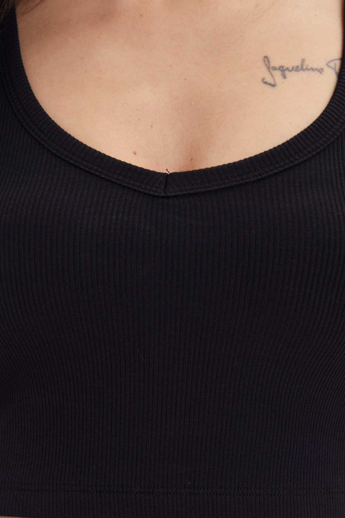 TUDORS Kadın Slim Fit Dar Kesim Pamuklu Fitilli Kalın Askılı Basic Siyah Crop Atlet görsel 6
