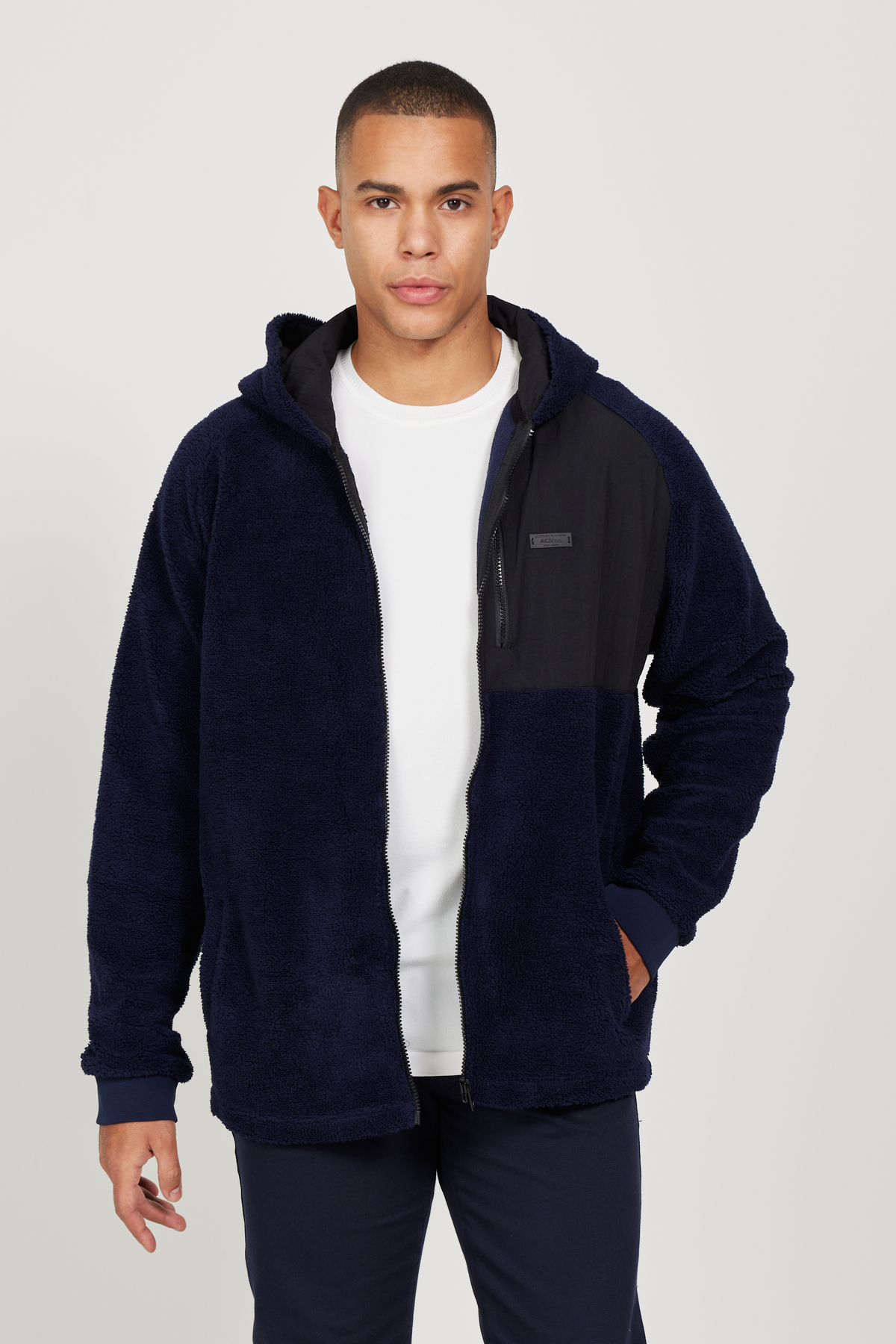 AC&Co / Altınyıldız Classics Lacivert Oversize Bol Kesim Kapüşonlu Erkek Polar Fermuarlı Sweatshirt Hırka