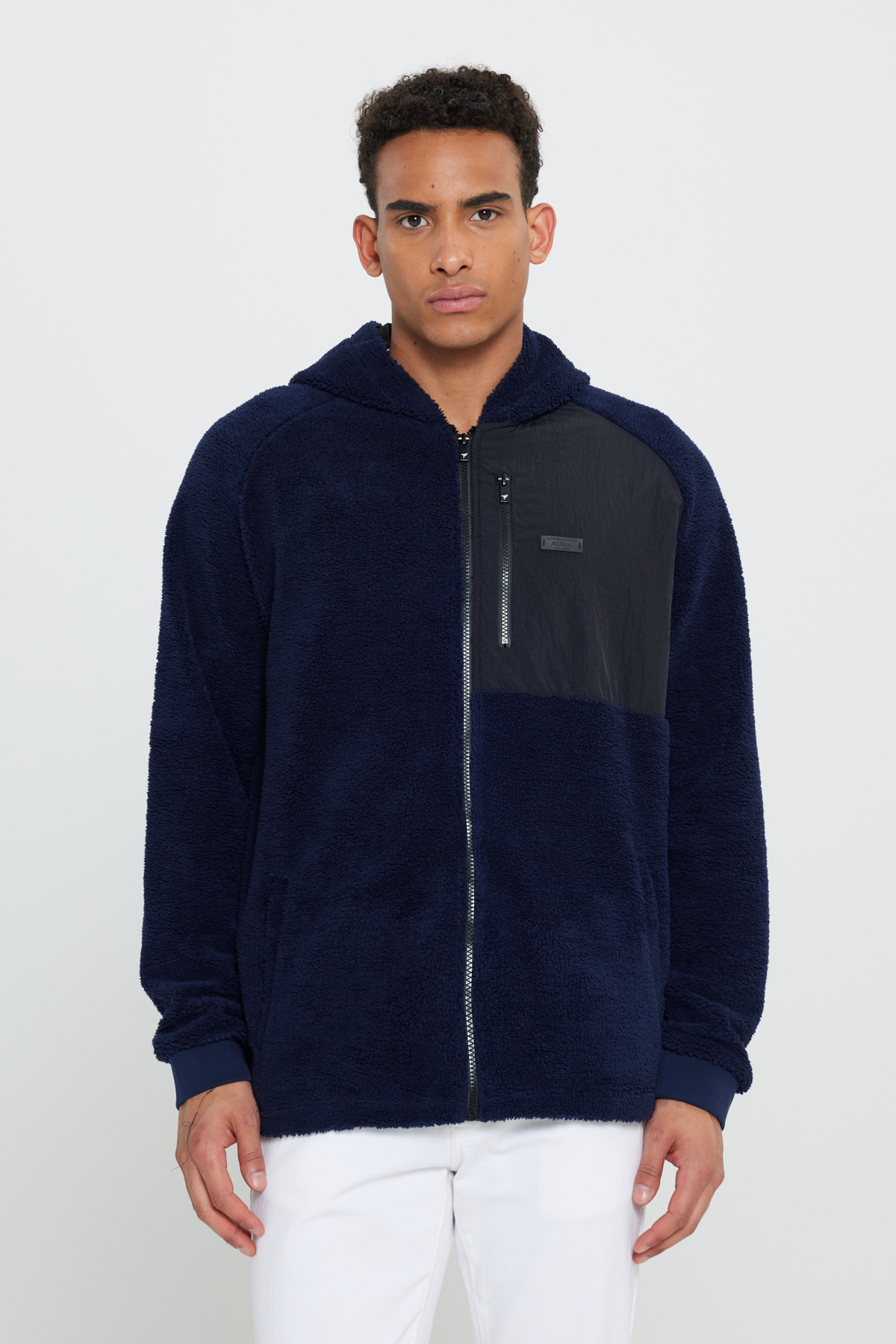 AC&Co / Altınyıldız Classics Lacivert Oversize Bol Kesim Kapüşonlu Erkek Polar Fermuarlı Sweatshirt Hırka görsel 2