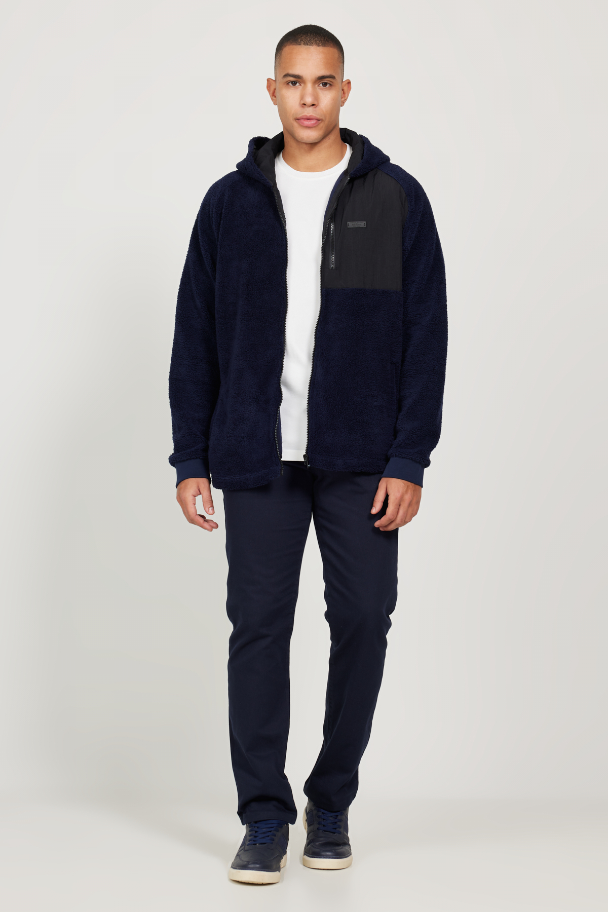 AC&Co / Altınyıldız Classics Lacivert Oversize Bol Kesim Kapüşonlu Erkek Polar Fermuarlı Sweatshirt Hırka görsel 3