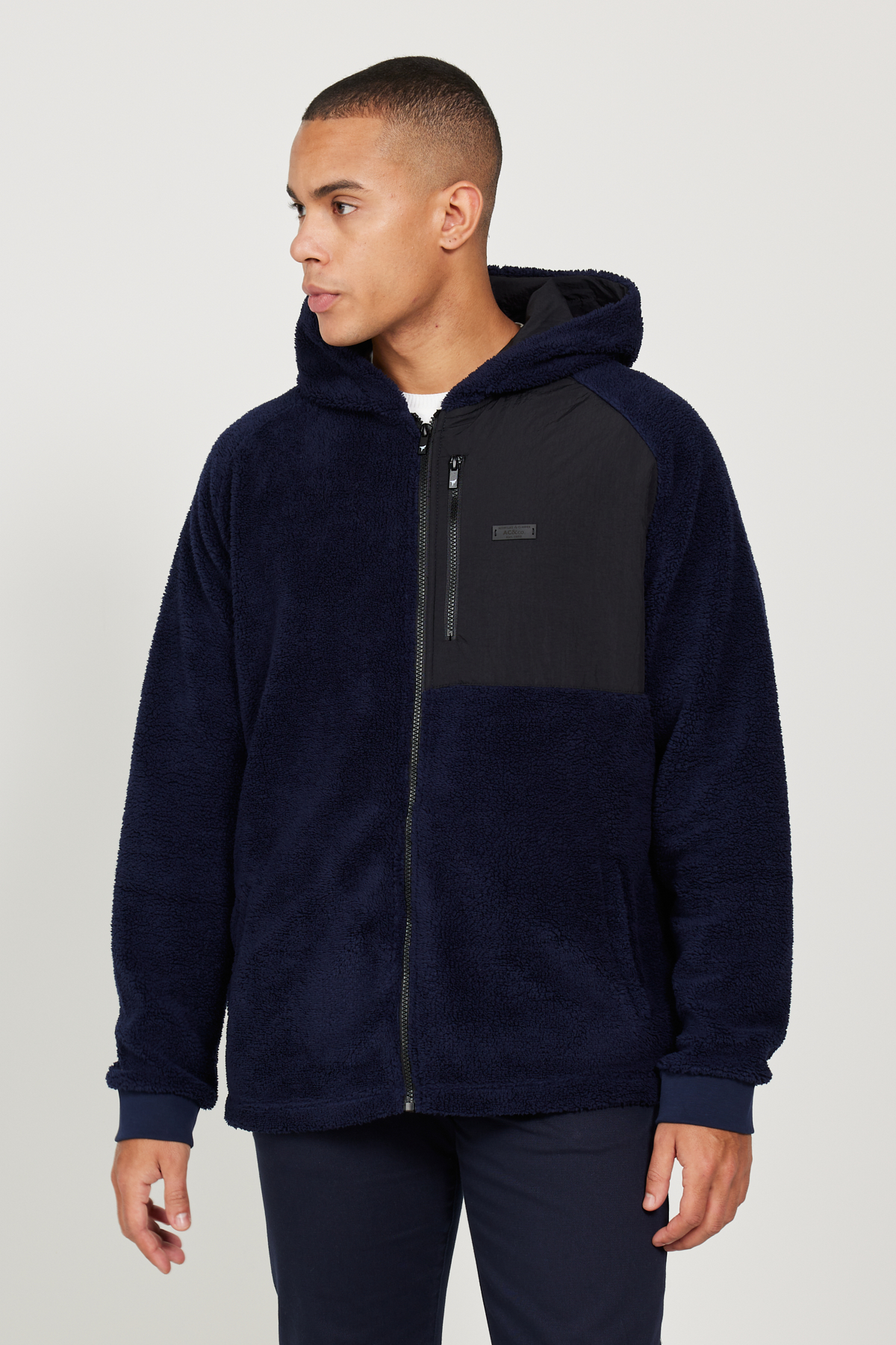 AC&Co / Altınyıldız Classics Lacivert Oversize Bol Kesim Kapüşonlu Erkek Polar Fermuarlı Sweatshirt Hırka görsel 5