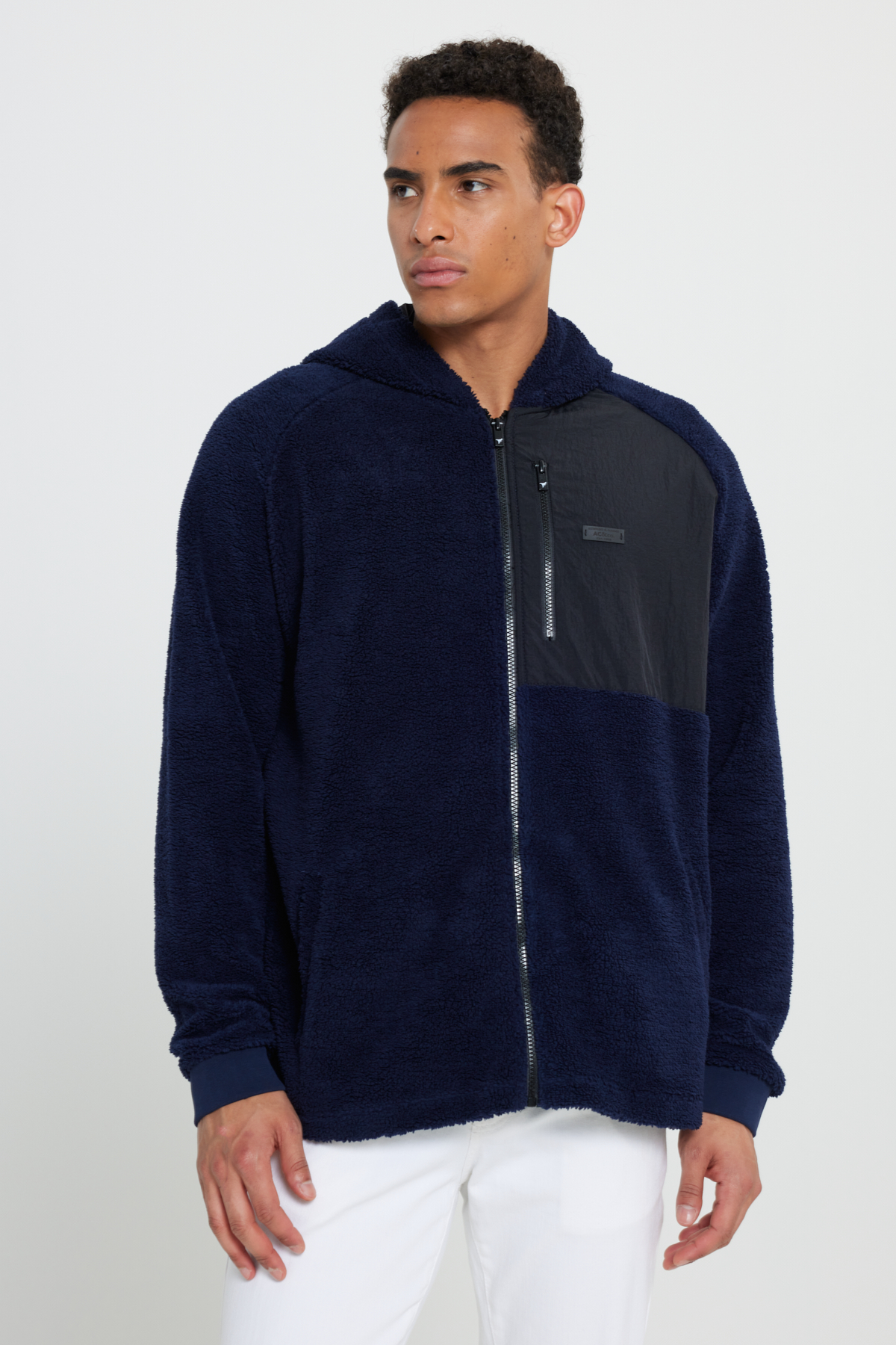 AC&Co / Altınyıldız Classics Lacivert Oversize Bol Kesim Kapüşonlu Erkek Polar Fermuarlı Sweatshirt Hırka görsel 6