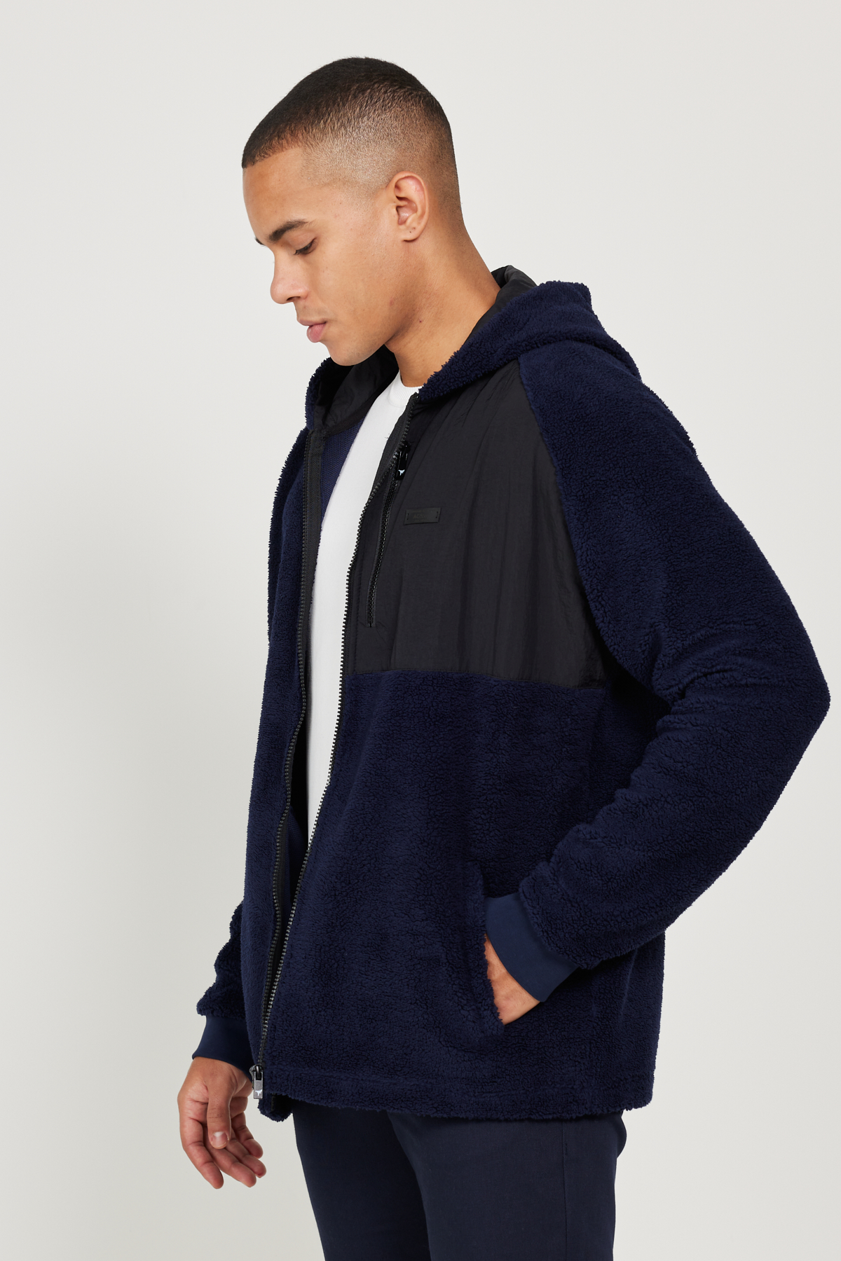 AC&Co / Altınyıldız Classics Lacivert Oversize Bol Kesim Kapüşonlu Erkek Polar Fermuarlı Sweatshirt Hırka görsel 7
