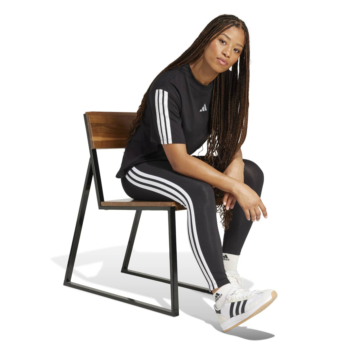 Adidas Essentials 3-Stripes Pamuk Kadın Siyah Tayt görsel 2