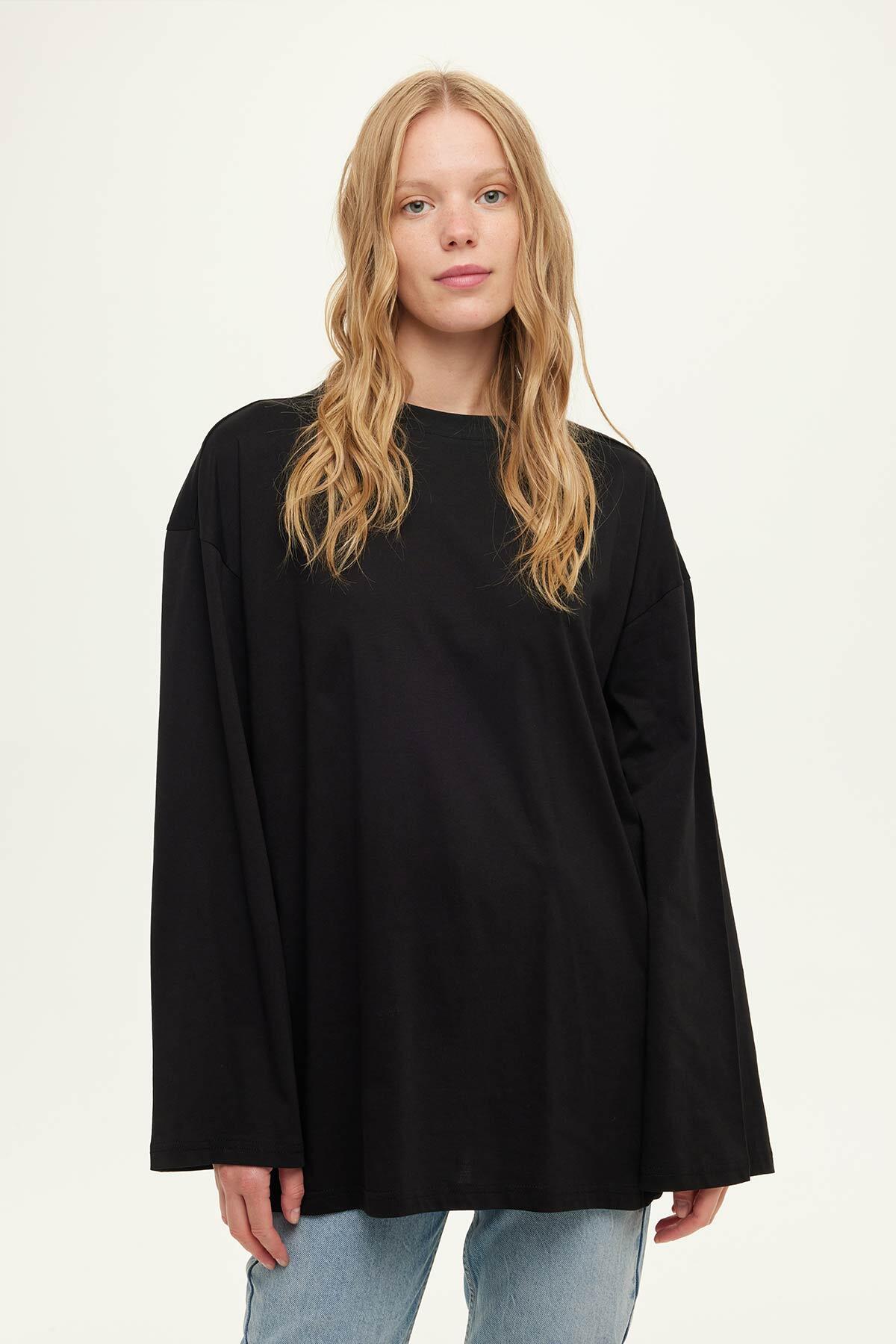 Manuka Geniş Kol Oversize Sweatshirt Siyah