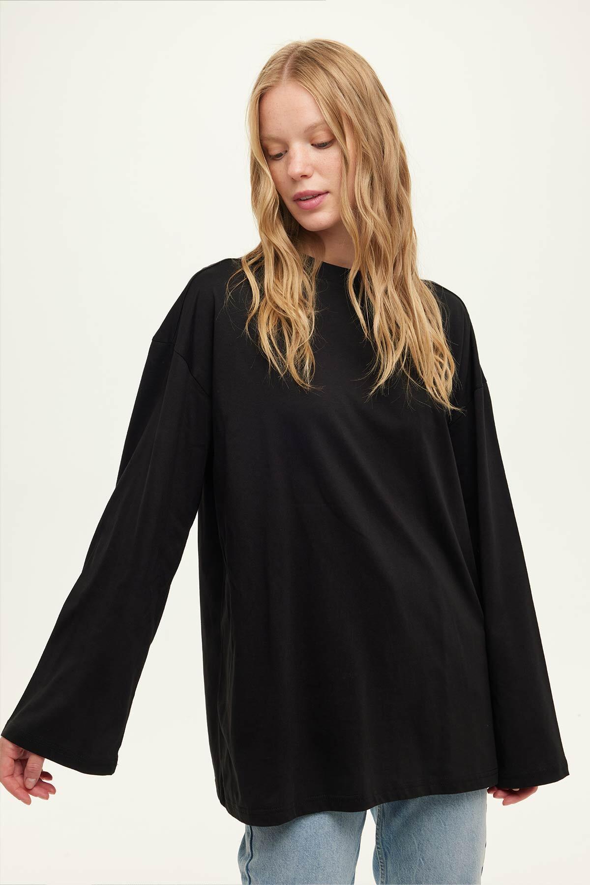 Manuka Geniş Kol Oversize Sweatshirt Siyah görsel 2
