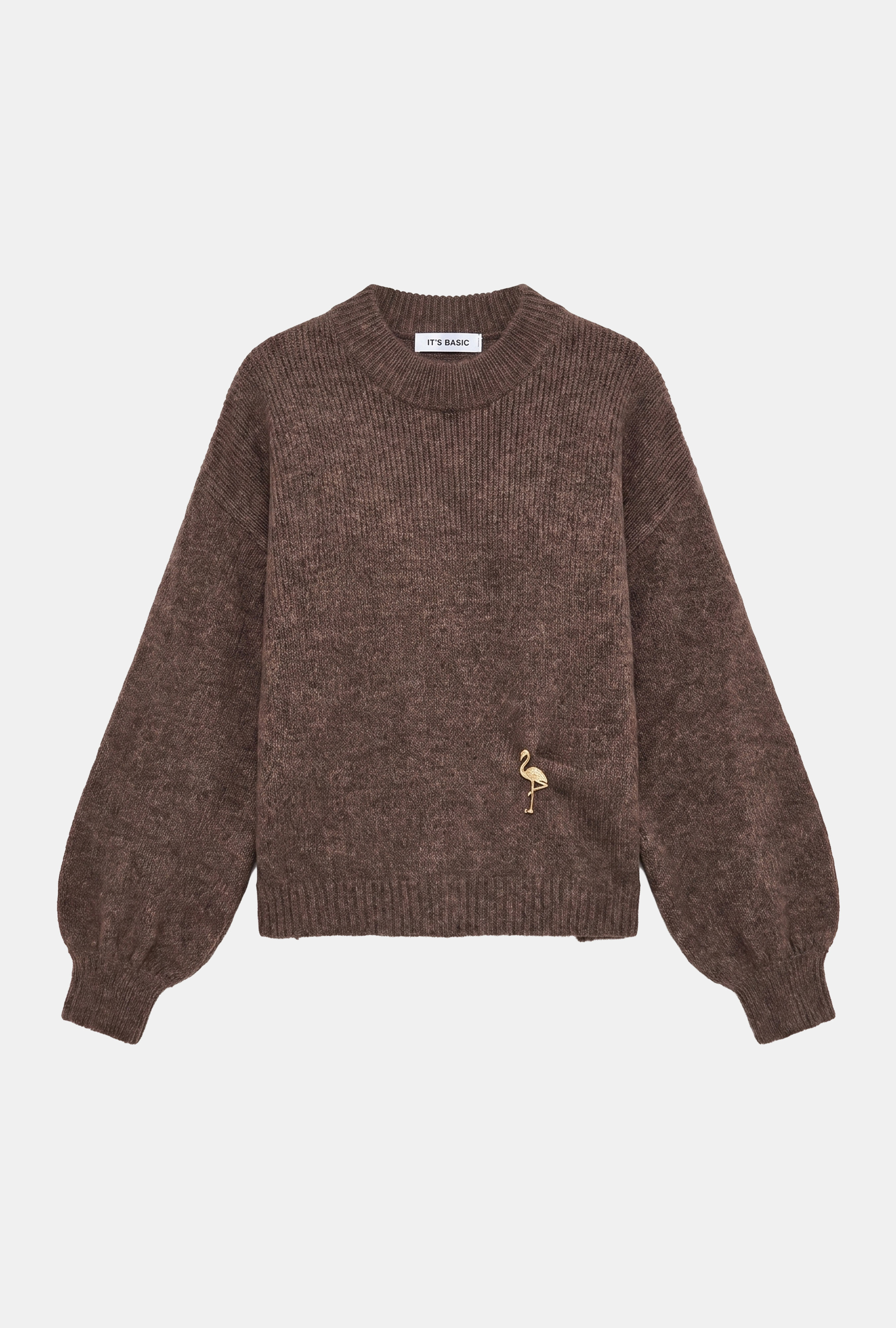 It's Basic Kadın Kahve w6-16 Oversize Aksesuar Detaylı Tasarım Triko Kazak