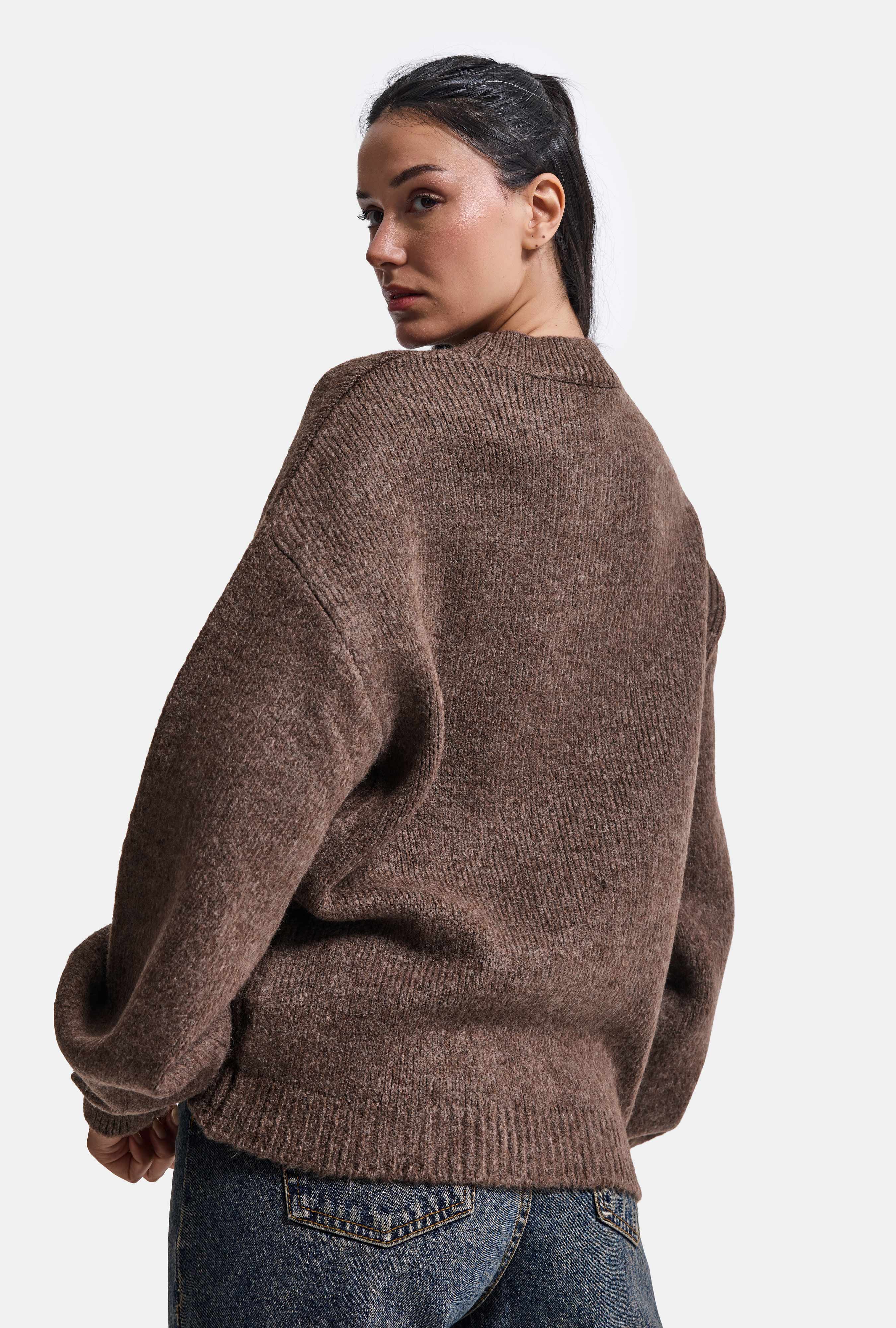 It's Basic Kadın Kahve w6-16 Oversize Aksesuar Detaylı Tasarım Triko Kazak görsel 4