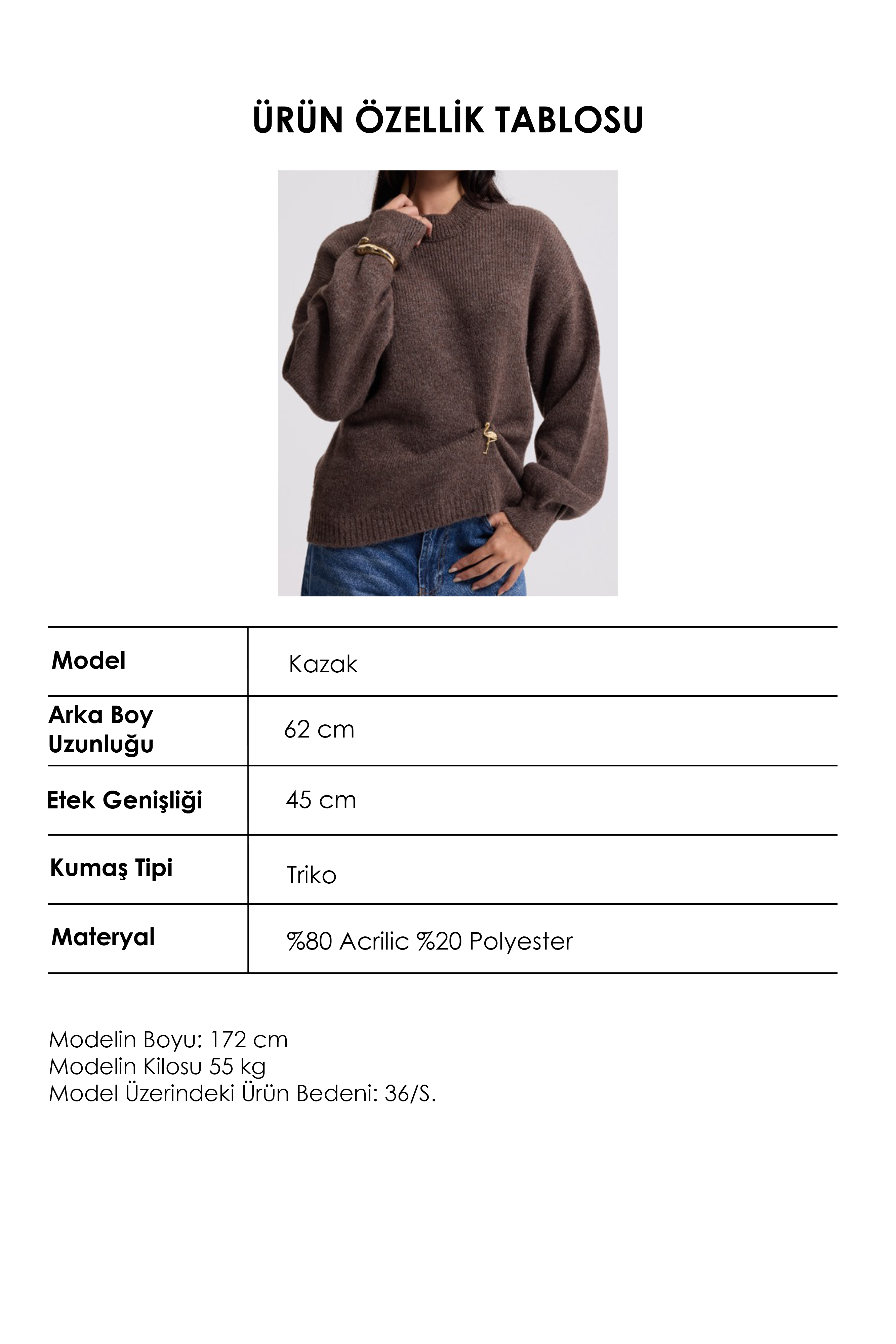 It's Basic Kadın Kahve w6-16 Oversize Aksesuar Detaylı Tasarım Triko Kazak görsel 6