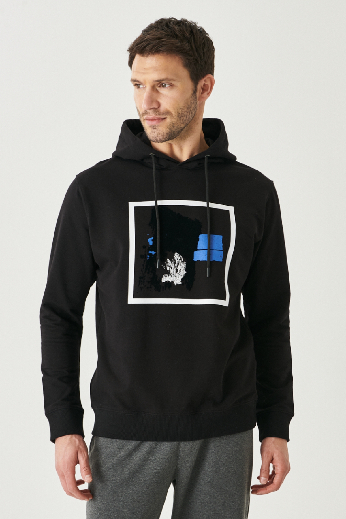 Altınyıldız Classics Erkek Siyah Standart Fit Normal Kesim Kapüşonlu Baskılı Sweatshirt görsel 2