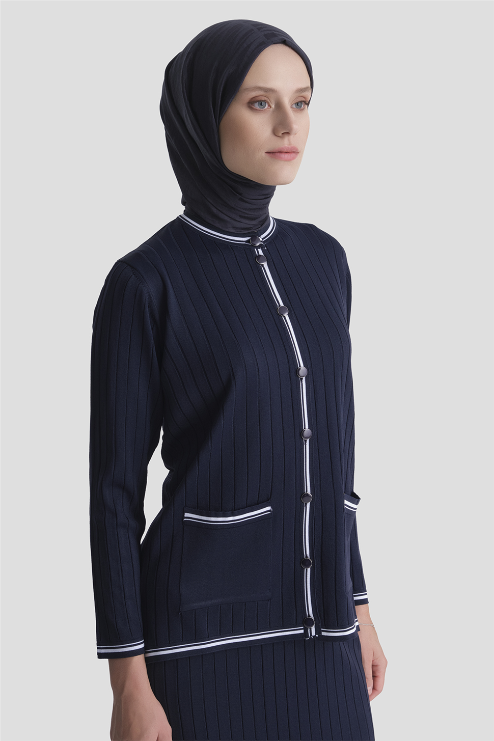 ARMİNE Çizgi Detaylı Triko Takım Lacivert görsel 3