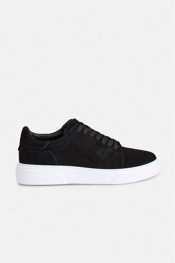 Süvari Siyah Gerçek Deri Bağcıklı Sneakers