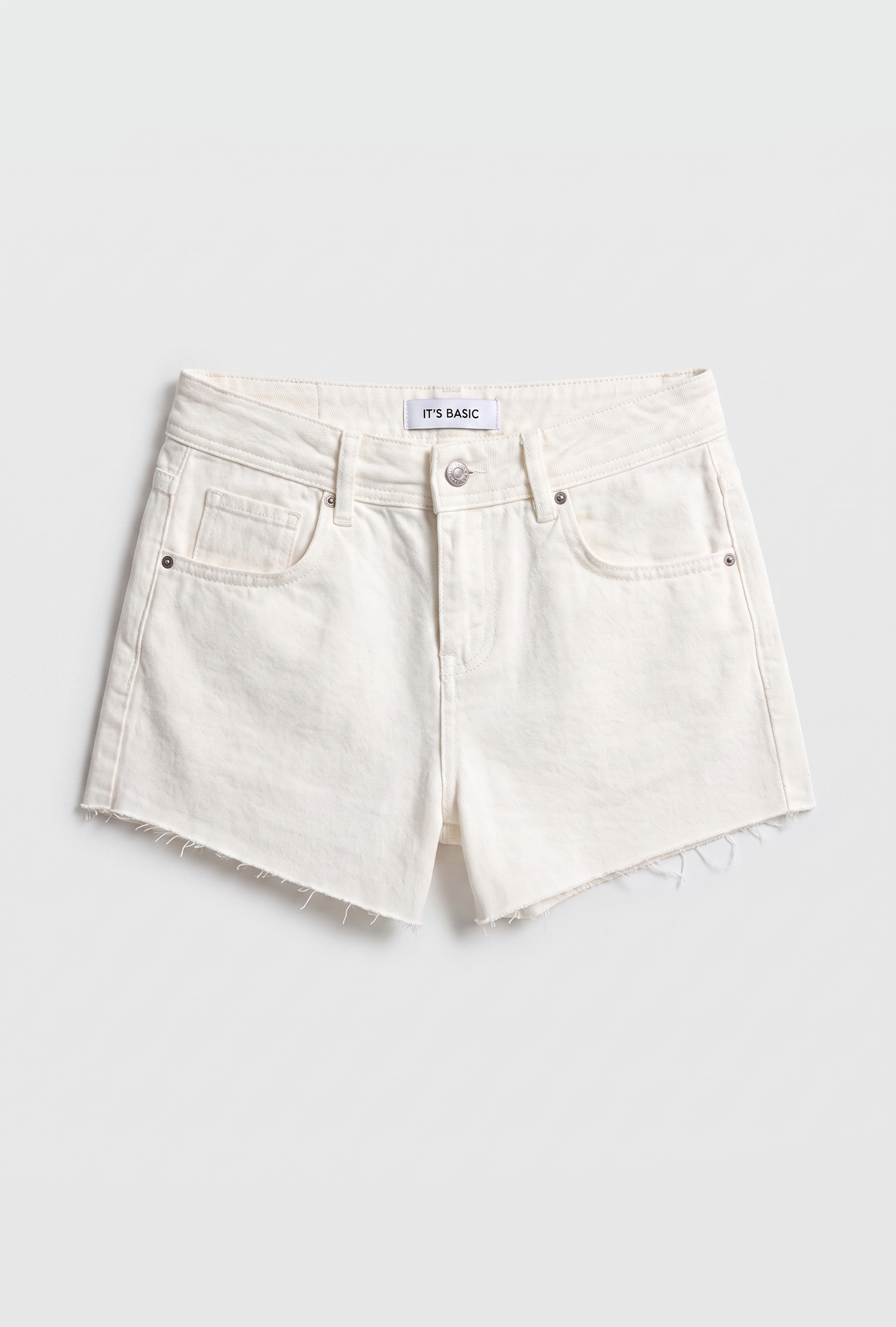 It's Basic Kadın Kırık Beyaz 7s6-101 Mini Mom Arkadan Cepli %100 Pamuk Denim Şort