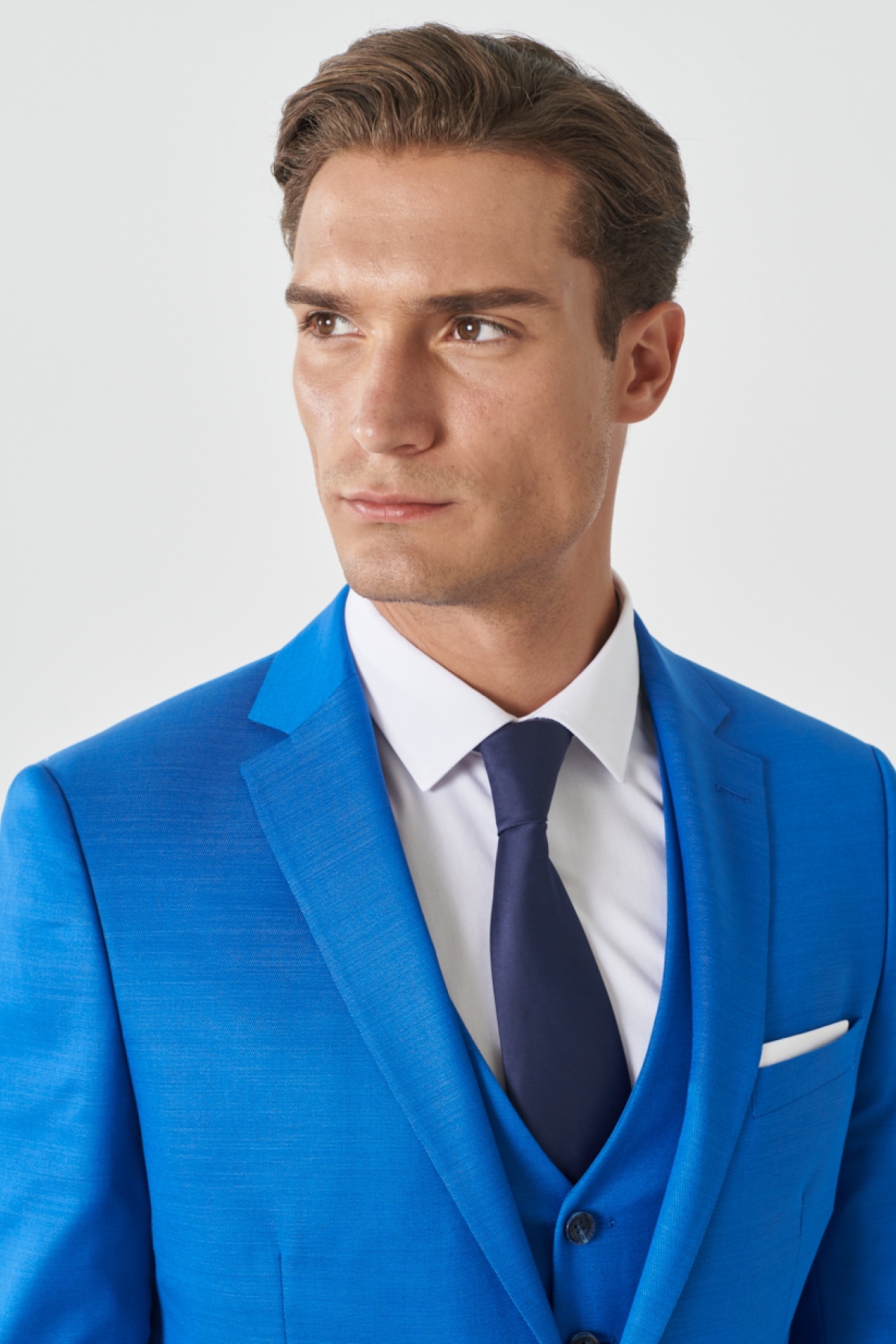 Altınyıldız Classics Erkek Saks Ekstra Slim Fit Dar Kesim Mono Yaka Pick Desenli Yelekli Takım Elbise görsel 3