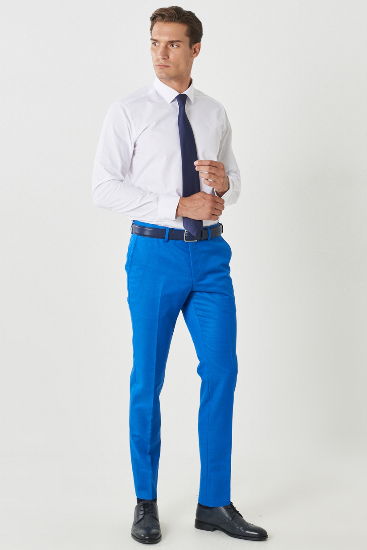Altınyıldız Classics Erkek Saks Ekstra Slim Fit Dar Kesim Mono Yaka Pick Desenli Yelekli Takım Elbise görsel 5
