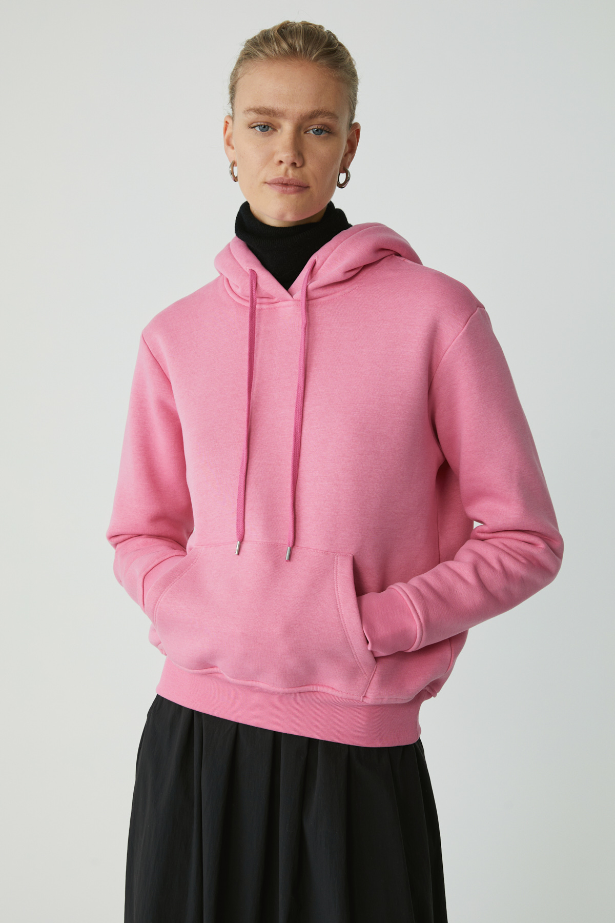 ETHIQUET DİANE Kadın İçi Polarlı Yumuşacık Comfort Fit Kapüşonlu PEMBE Sweatshirt