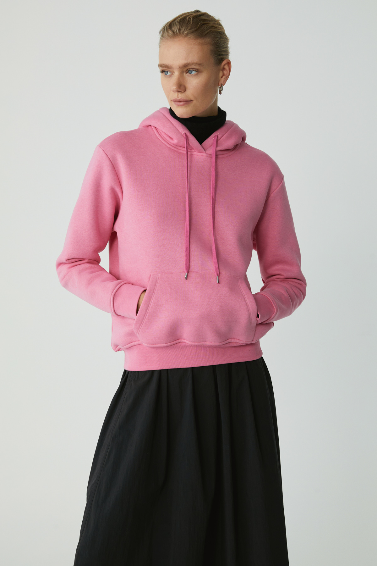 ETHIQUET DİANE Kadın İçi Polarlı Yumuşacık Comfort Fit Kapüşonlu PEMBE Sweatshirt görsel 4