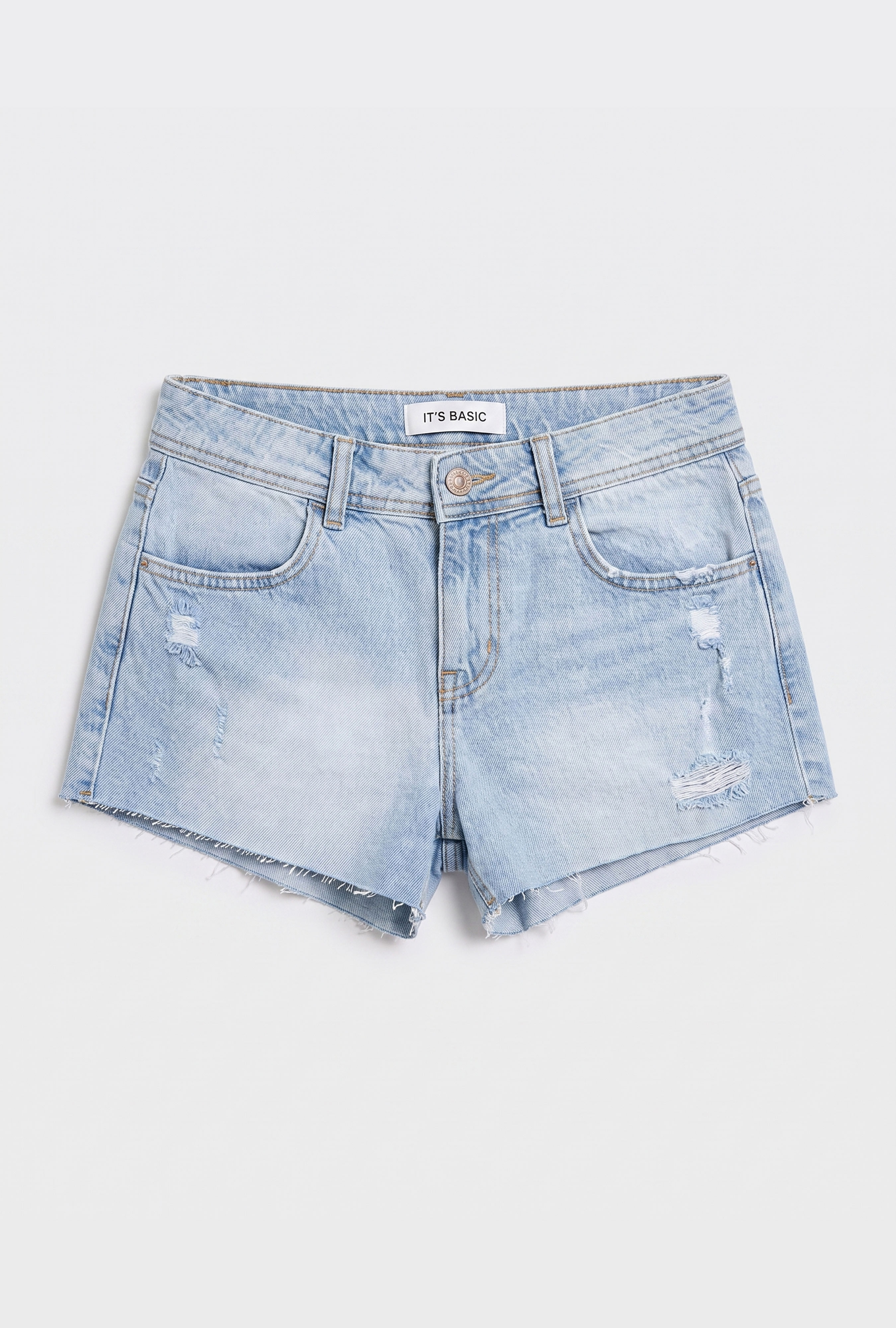 It's Basic Kadın Ice 12s6-3 Mini Mom Arkadan Cepli %100 Pamuk Denim Şort