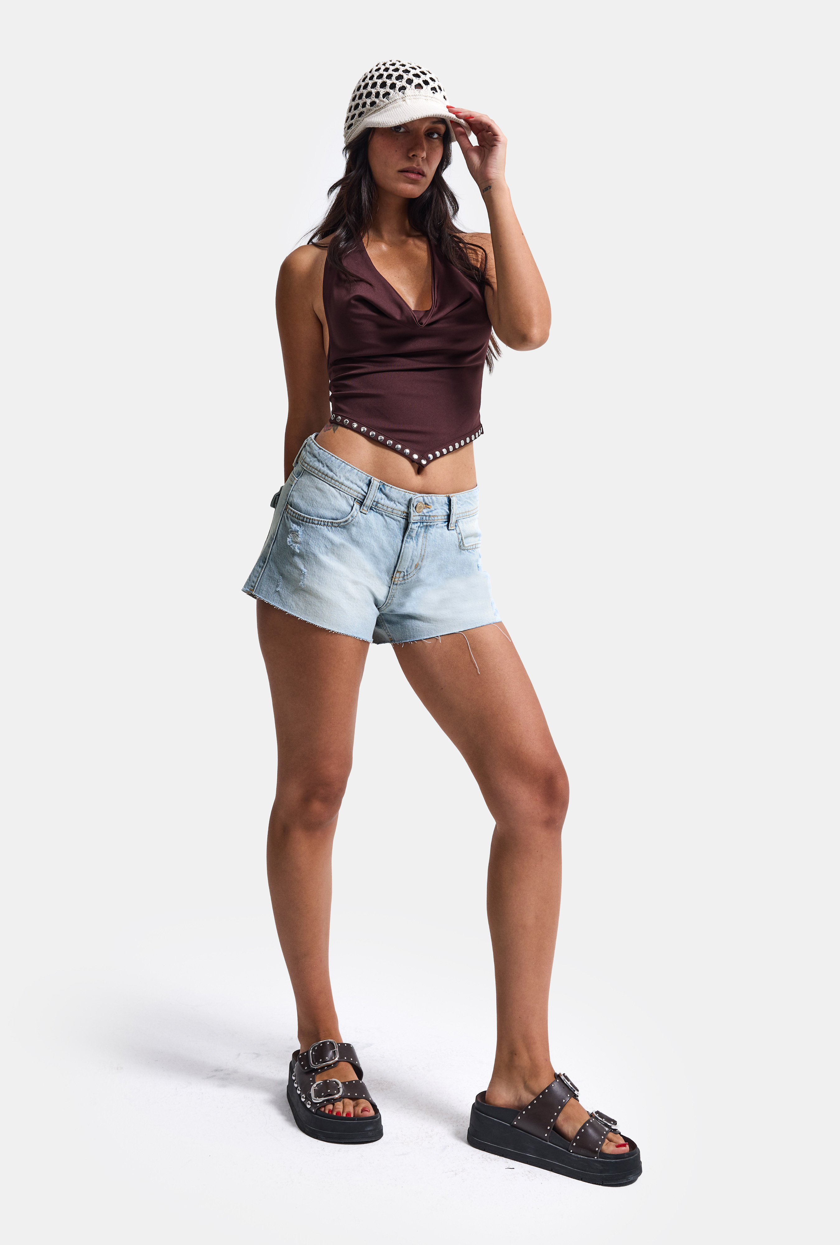 It's Basic Kadın Ice 12s6-3 Mini Mom Arkadan Cepli %100 Pamuk Denim Şort görsel 2
