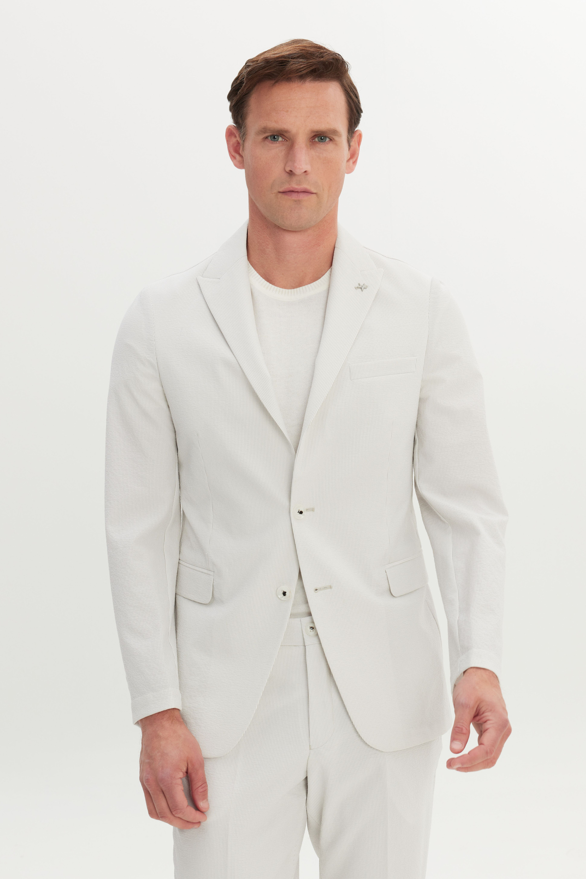 AC&Co / Altınyıldız Classics Erkek Ekru Slim Fit Dar Kesim Kırlangıç Yaka Gofre Desenli Takım Elbise görsel 2