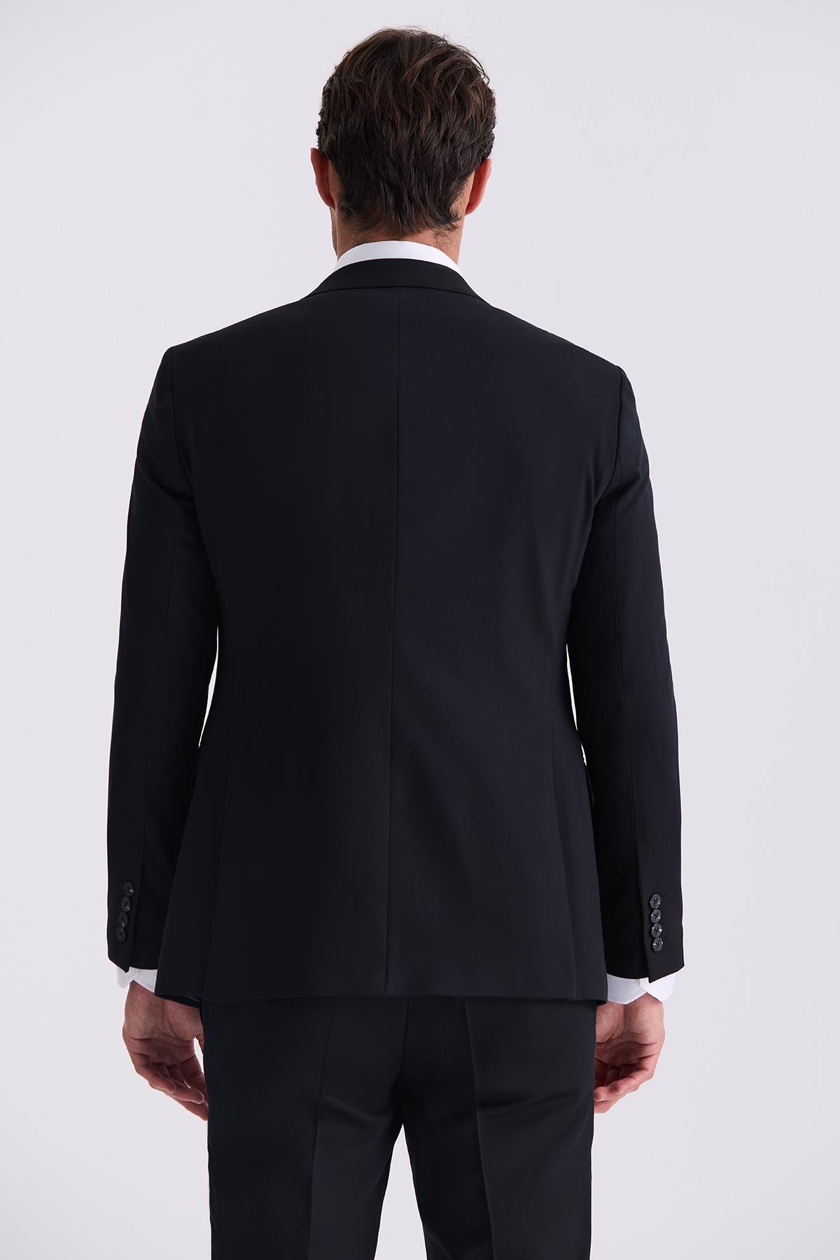 JAKAMEN Siyah Slim Fit Sivri Yaka Yelekli Bamboo Takım Elbise görsel 4